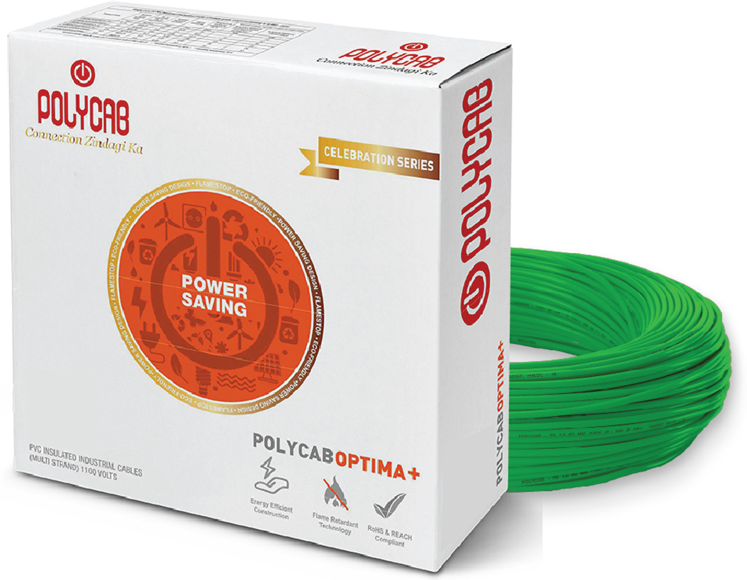 Image of Polycab PVC 0.75 sq /mm Green 90 m Wire