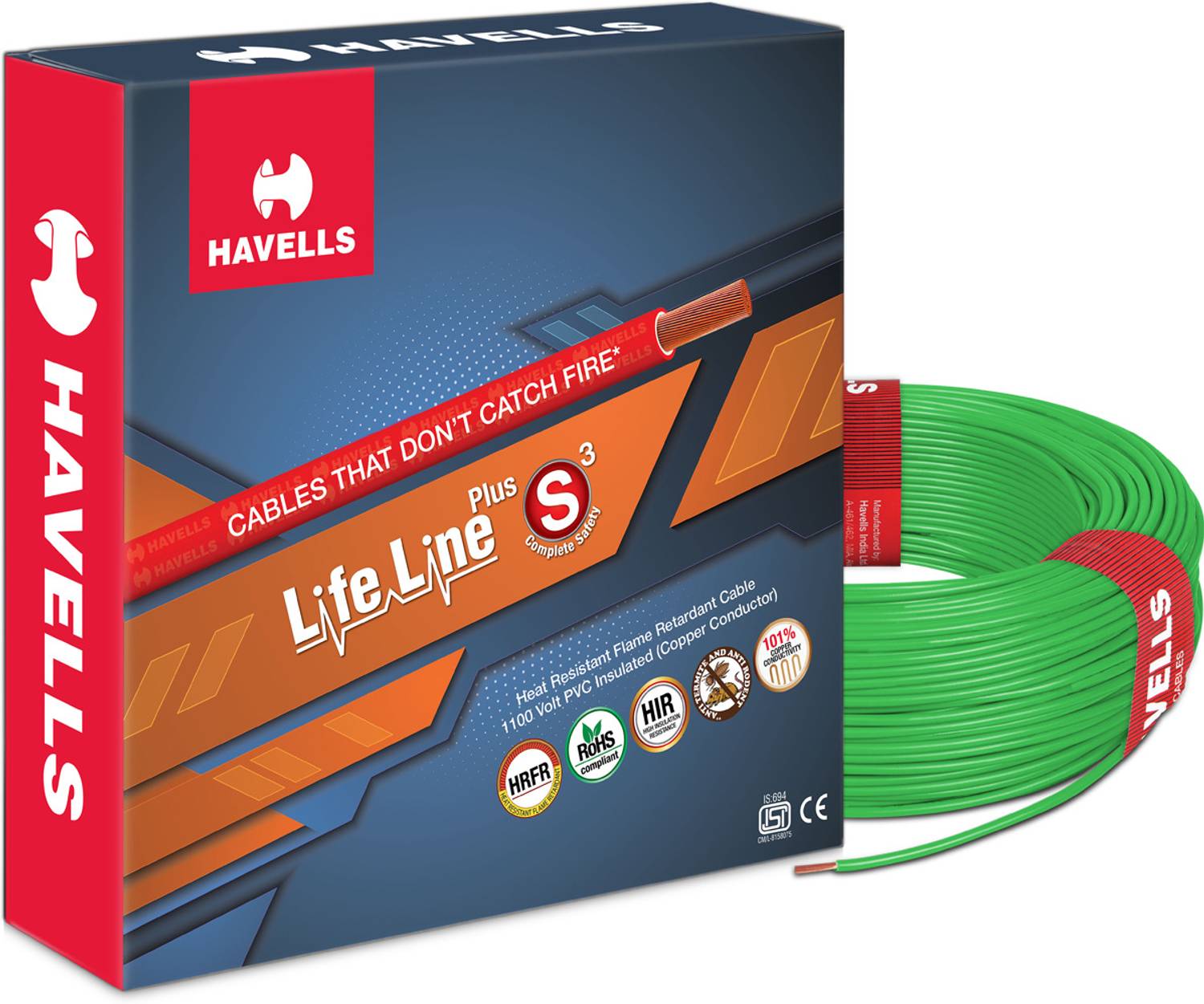 HAVELLS HRFR PVC 2.5 sq/mm Green 90 m Wire - Image 1