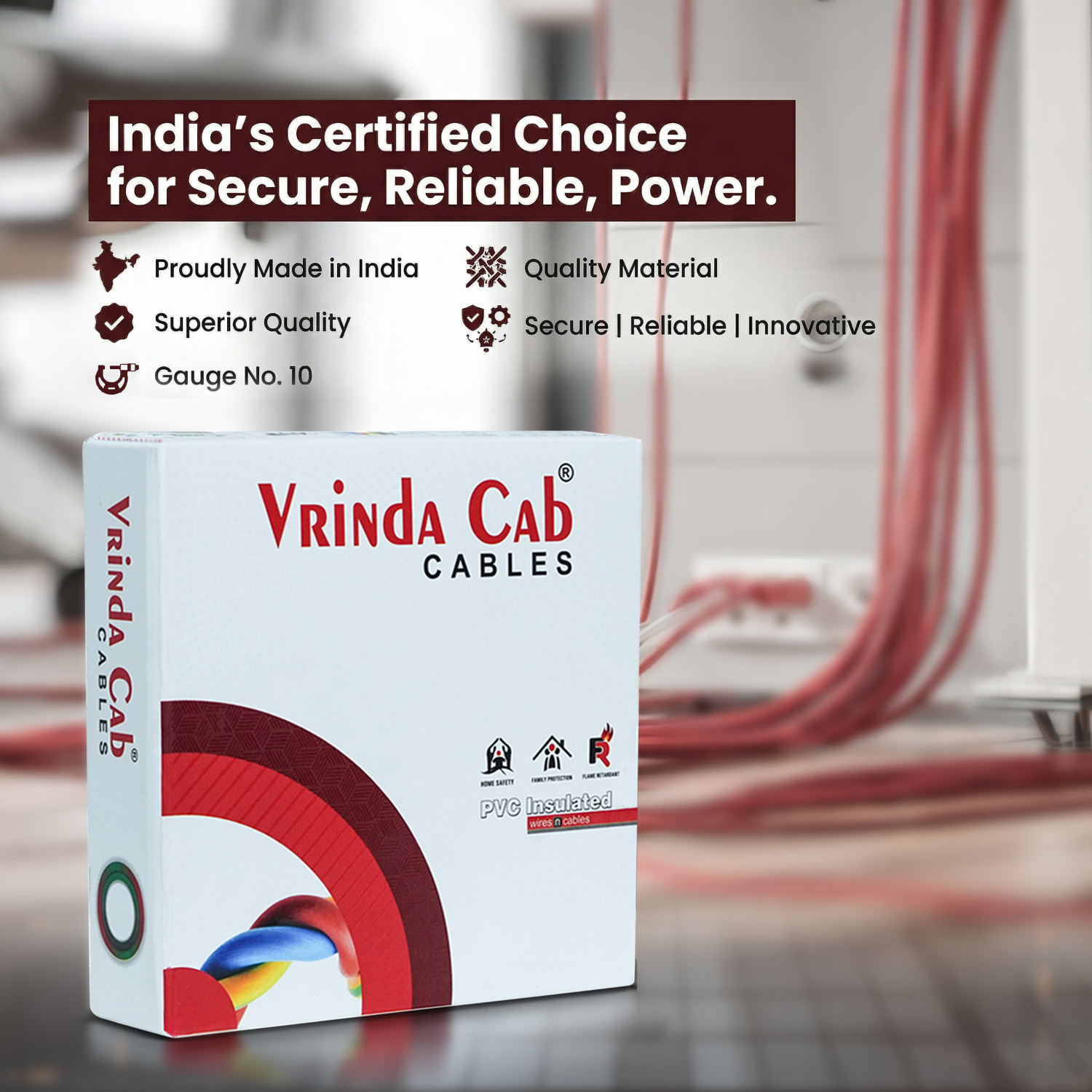 Image of VrindaCab Multi Strand CCA Cable | Flame Retardant House Wiring Wire for Domestic Use 1 sq /mm Red 90 m Wire