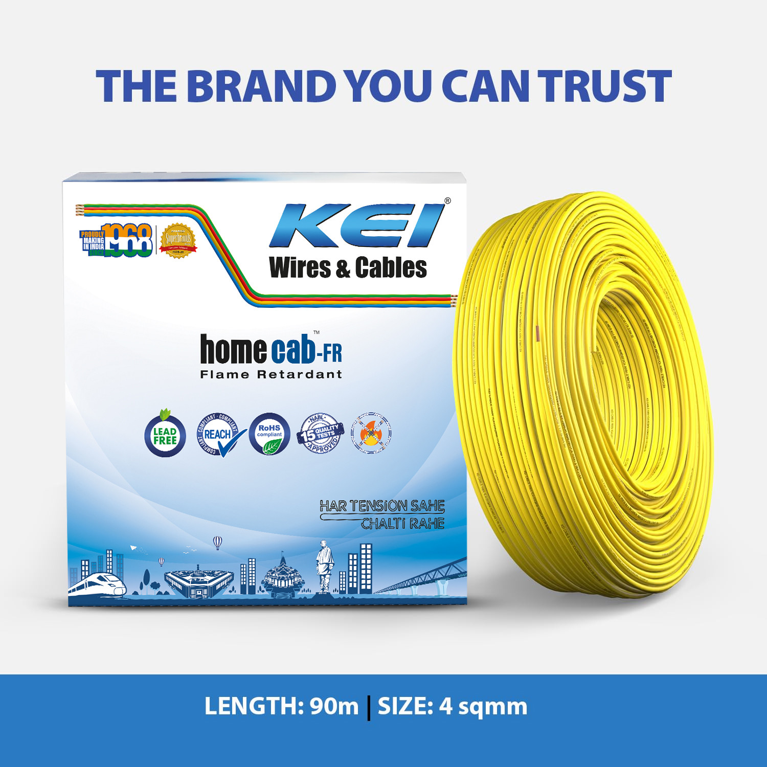 Image of KEI FR PVC 4 sq /mm Yellow 90 m Wire