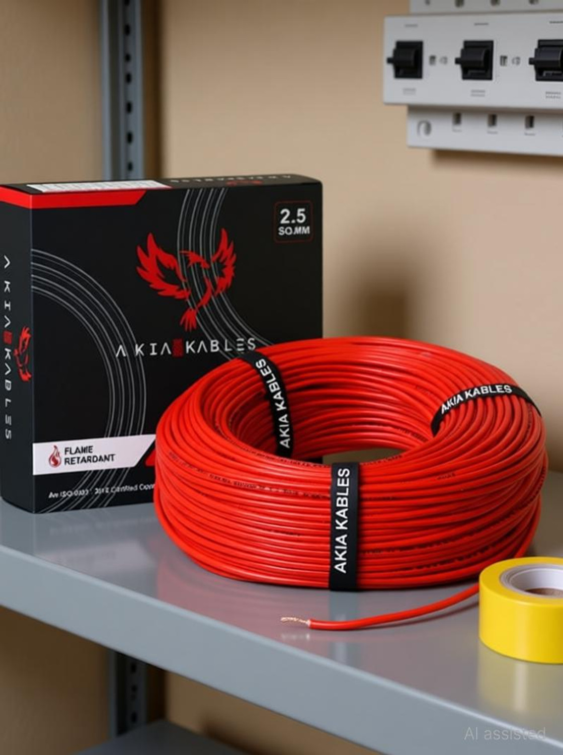 Image of AKIA KABLES 2.5 sq /mm PVC Insulated CCA Copper Wire, Single Core Industrial Wiring Cable 2.5 sq /mm Red 90 m Wire