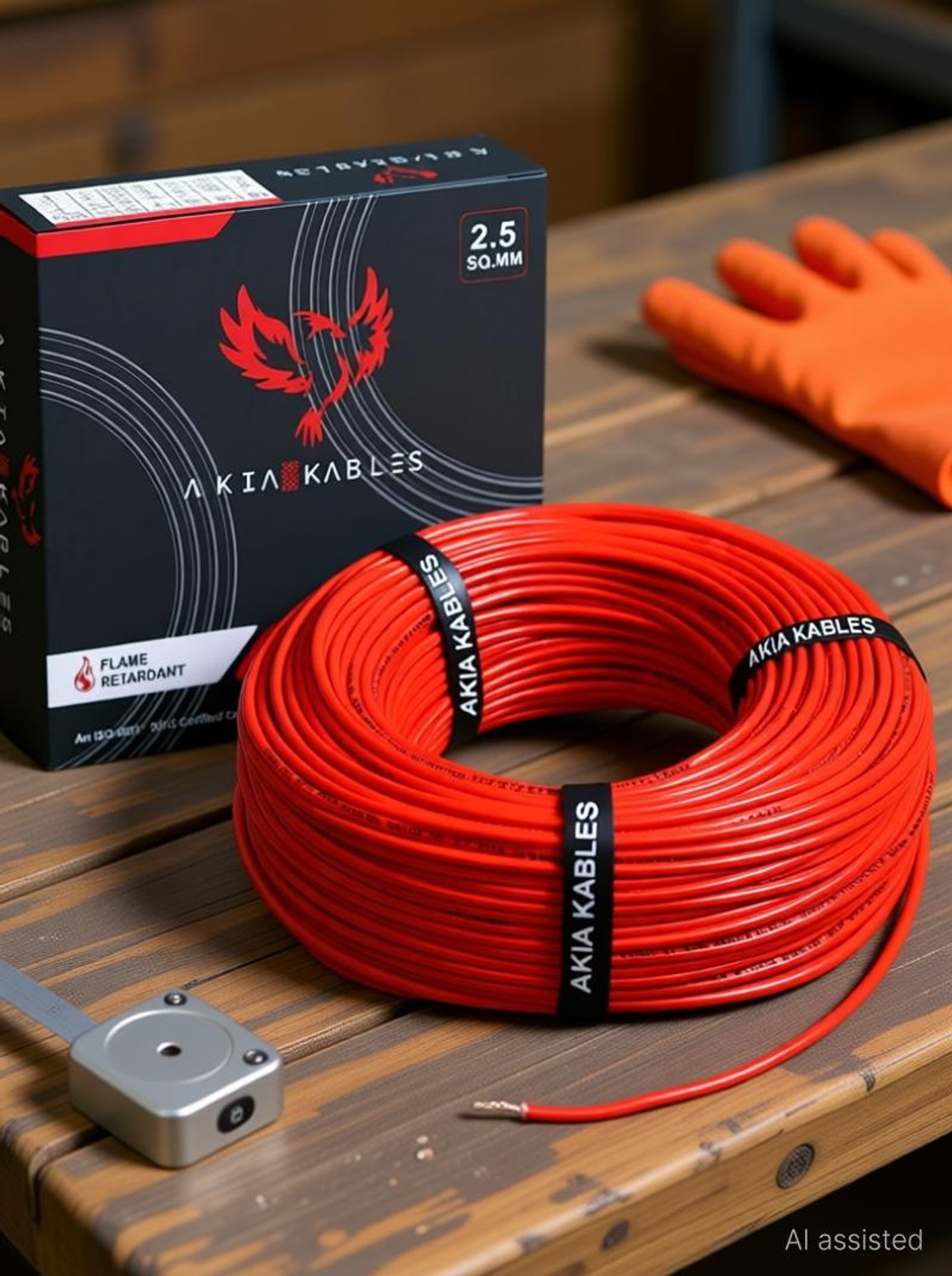Image of AKIA KABLES 2.5 sq /mm PVC Insulated CCA Copper Wire, Single Core Industrial Wiring Cable 2.5 sq /mm Red 90 m Wire