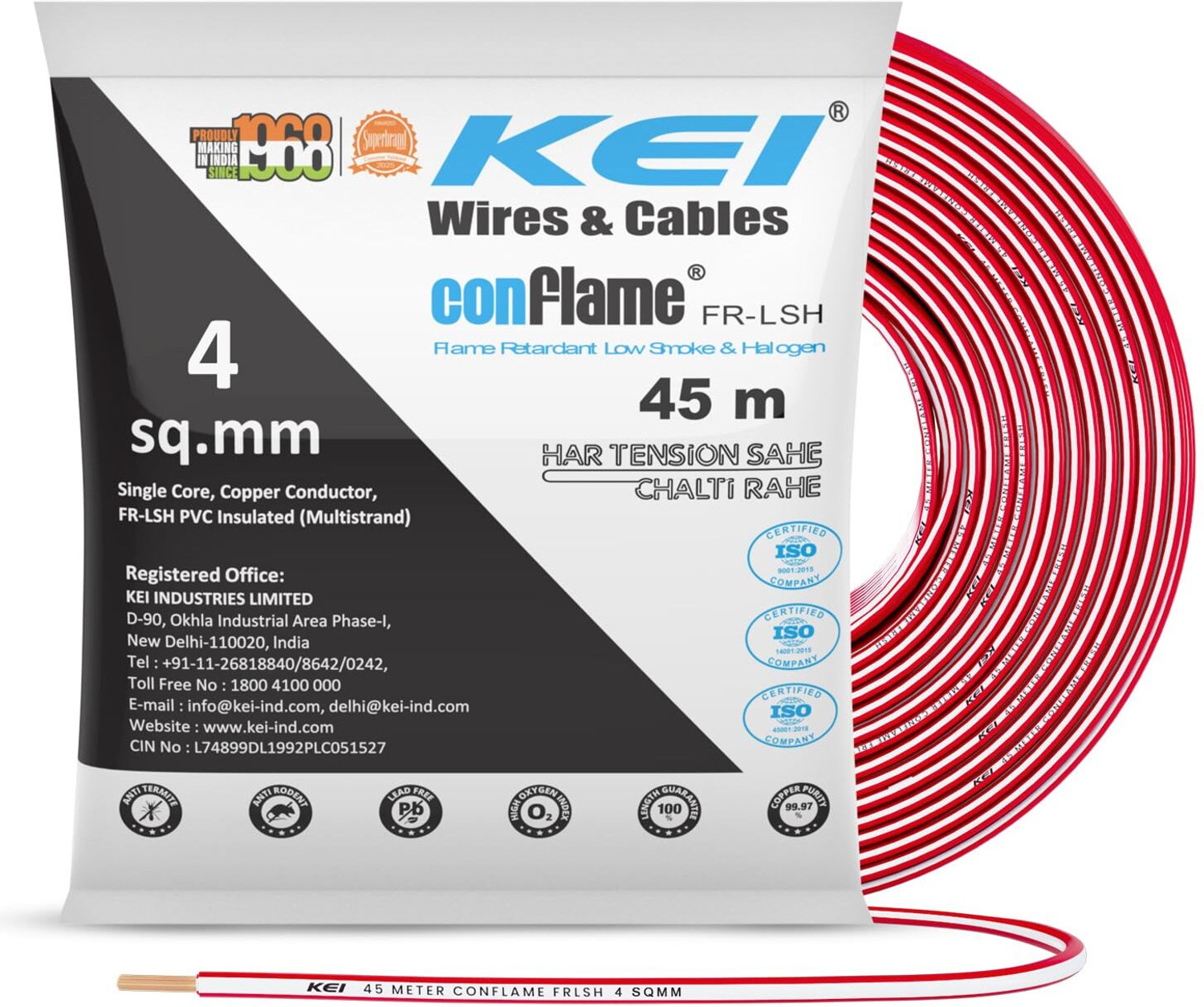 Image of KEI PVC 4 Sq /mm Red 45 m Wire (Red)