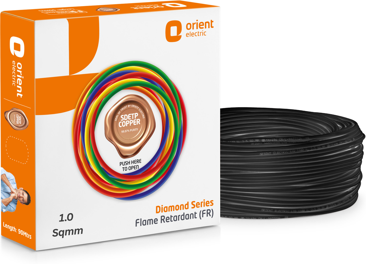 Image of Orient Electric Diamond Series 1 mm Electrical Wire|90 m| Copper| Uni-colour FR PVC Insulation 1 sq /mm Black 90 m Wire