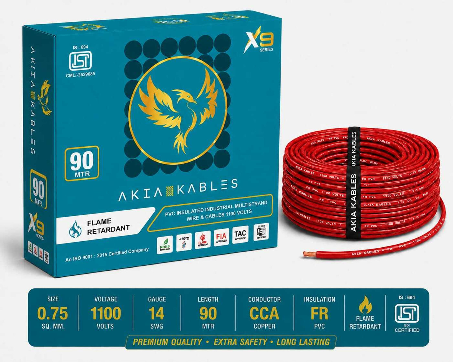 Image of AKIA KABLES 0.75 SQMM HYBRID PREMIUM COPPER Electrical WireFR PVC |90m|Single Core| 0.75 sq /mm Red 90 m Wire