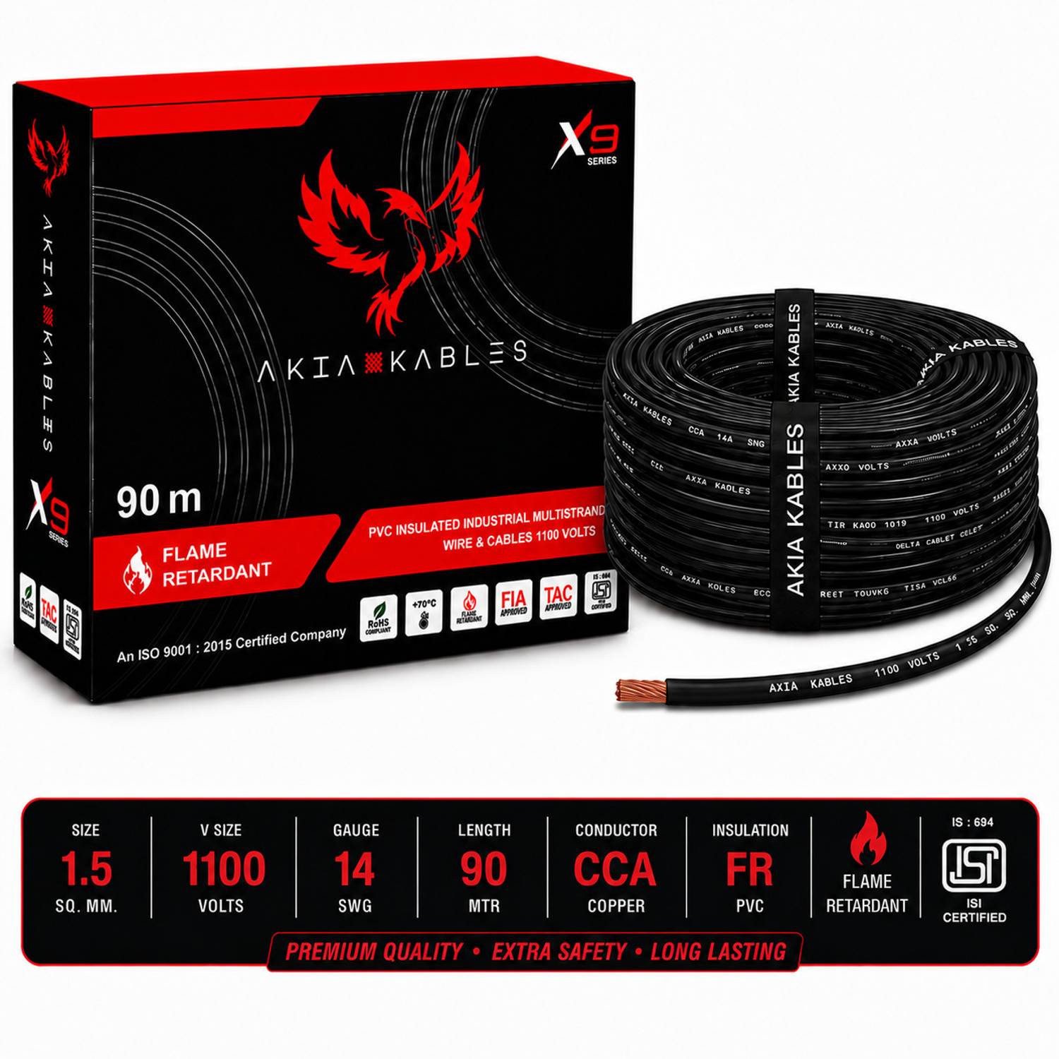 AKIA 1.5 sq/mm 90m Black Copper Wire - Image 1