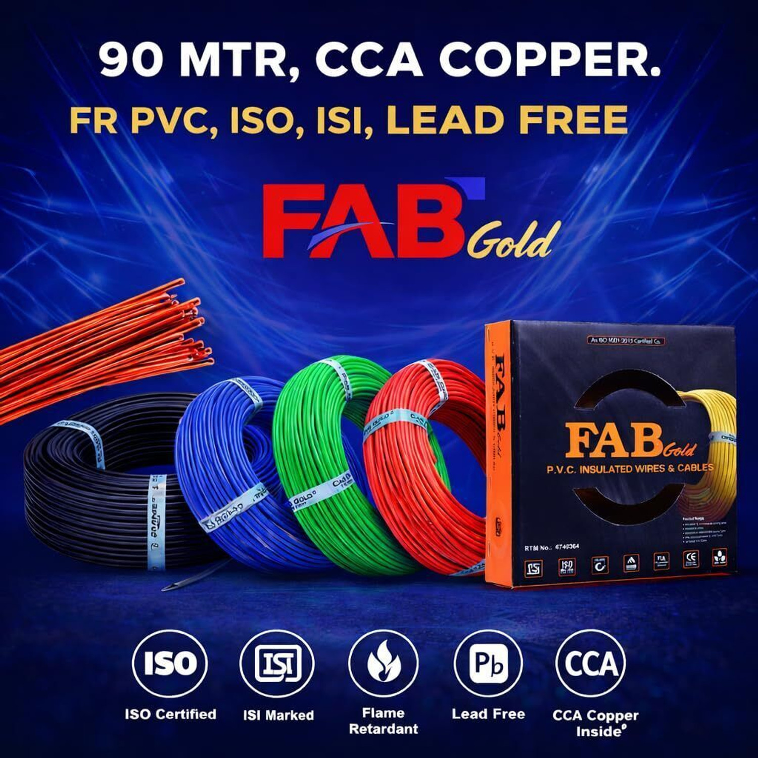 Image of Kripa FAB GOLD 1.5 sqmm Copper Multi Strand House Fitting PVC Electric Wire Cable 90M 1.5 sq /mm Blue 300 ft. Wire