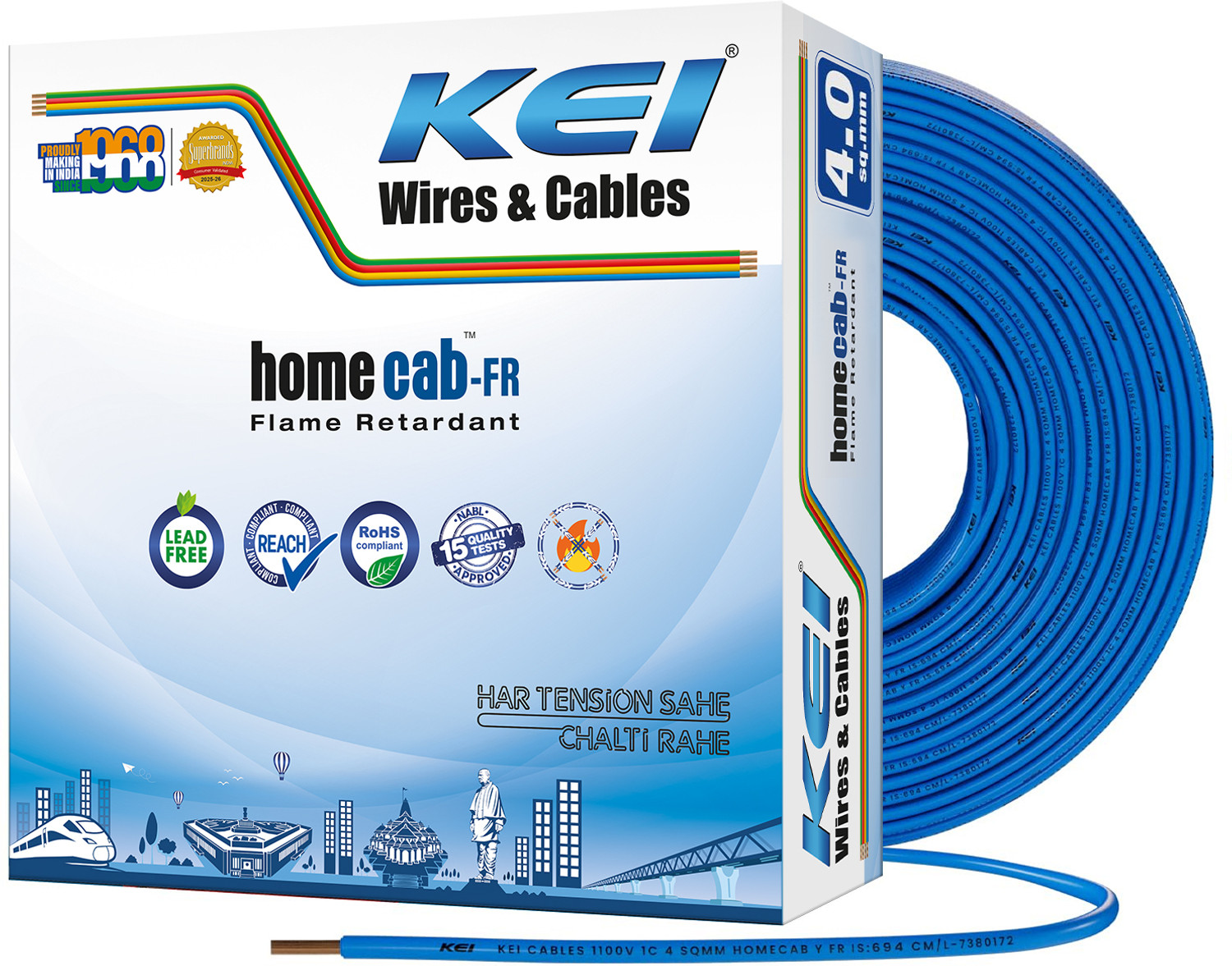 Image of KEI FR PVC 4 sq /mm Blue 90 m Wire