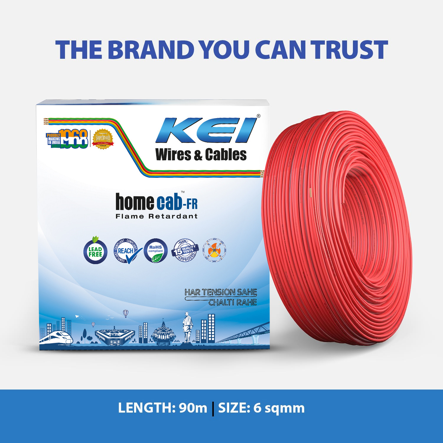 Image of KEI FR PVC 6 sq /mm Red 90 m Wire