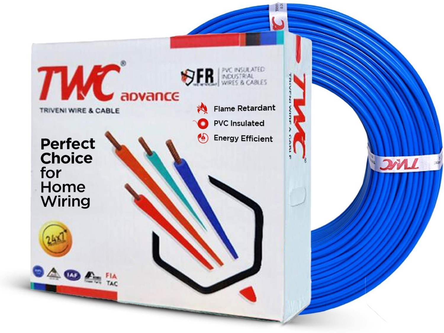 Image of TWC Advance Single Core FR PVC Insulated Electric Wire For Home, Building & Industry 4 sq /mm Blue 90 m Wire