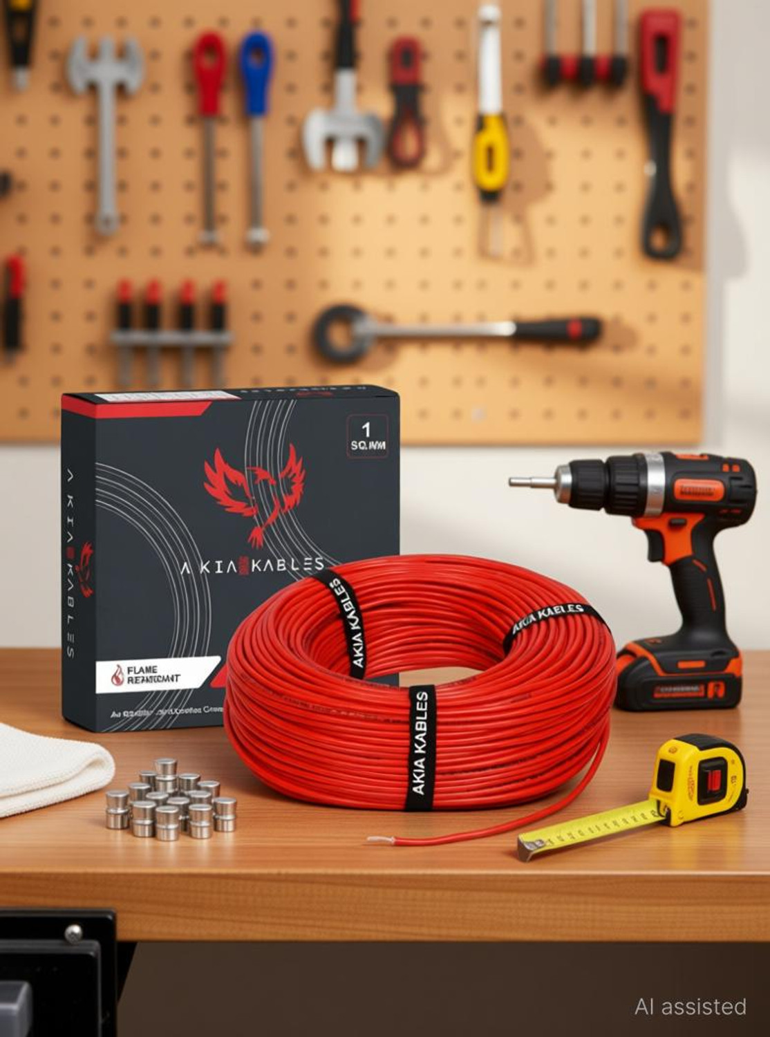 Image of AKIA KABLES 1 SQ MM 45M PVC Insulated CCA Copper Wire, Single Core Industrial Wiring Cable 1 sq /mm Red 45 m Wire