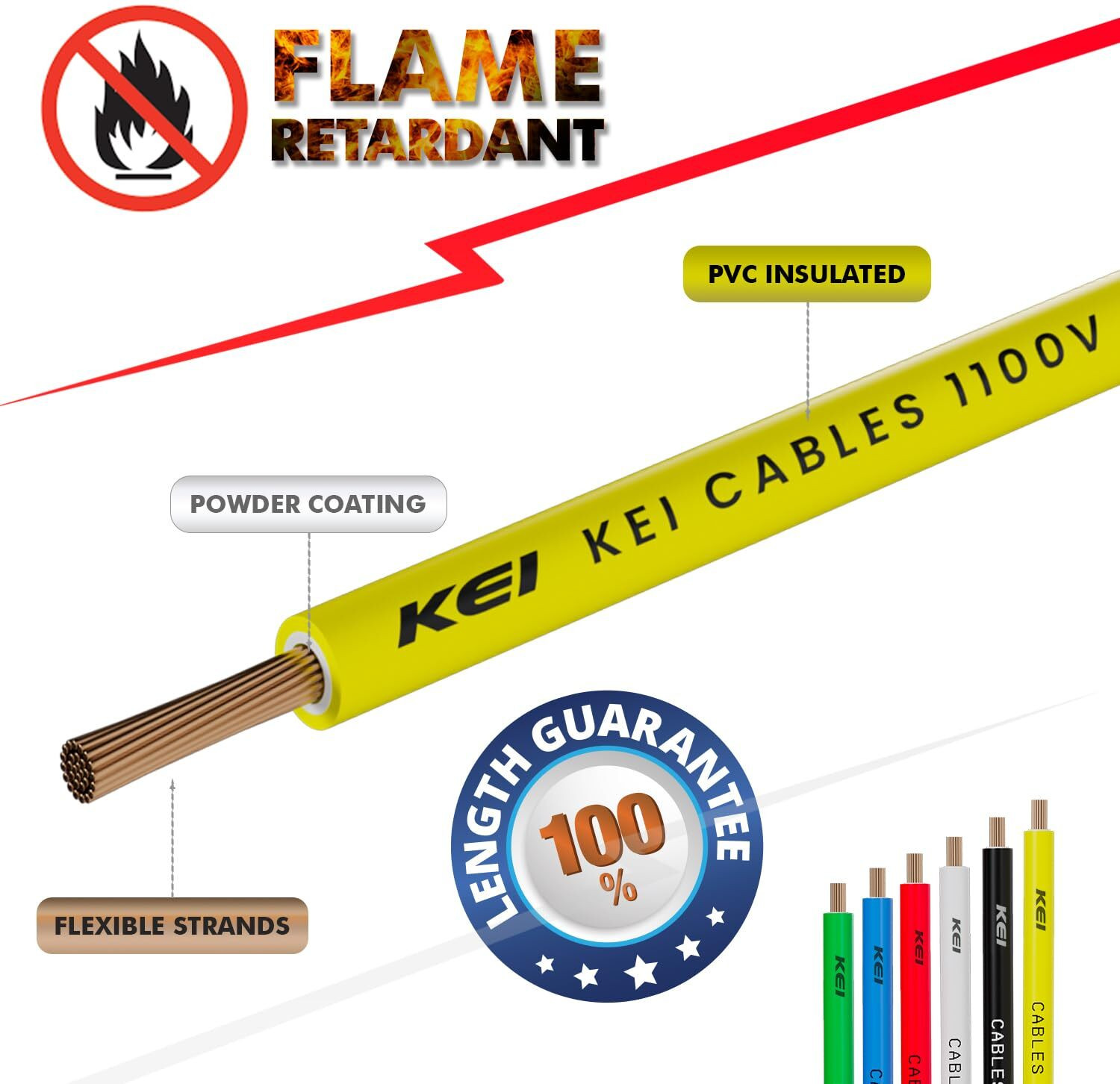 Image of KEI FR PVC 2.5 sq /mm Yellow 180 m Wire