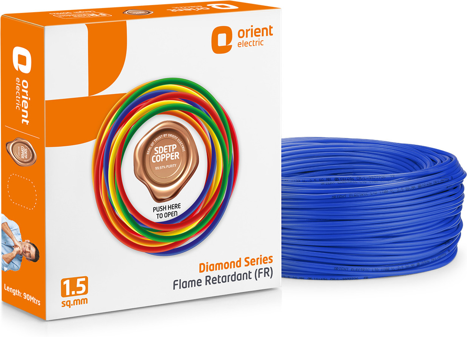 Image of Orient Electric Diamond Series 1.5 mm Electrical Wire|90 m| Copper| Uni-colour FR PVC Insulation 1.5 sq /mm Blue 90 m Wire