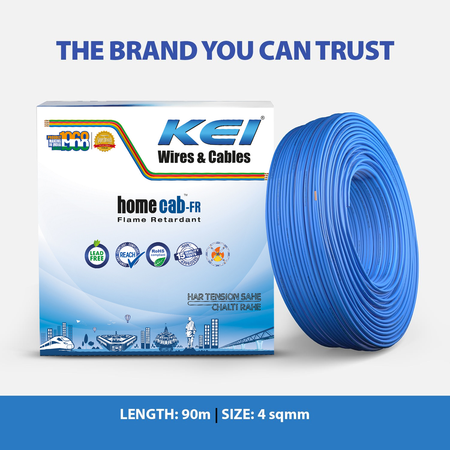 Image of KEI FR PVC 4 sq /mm Blue 90 m Wire