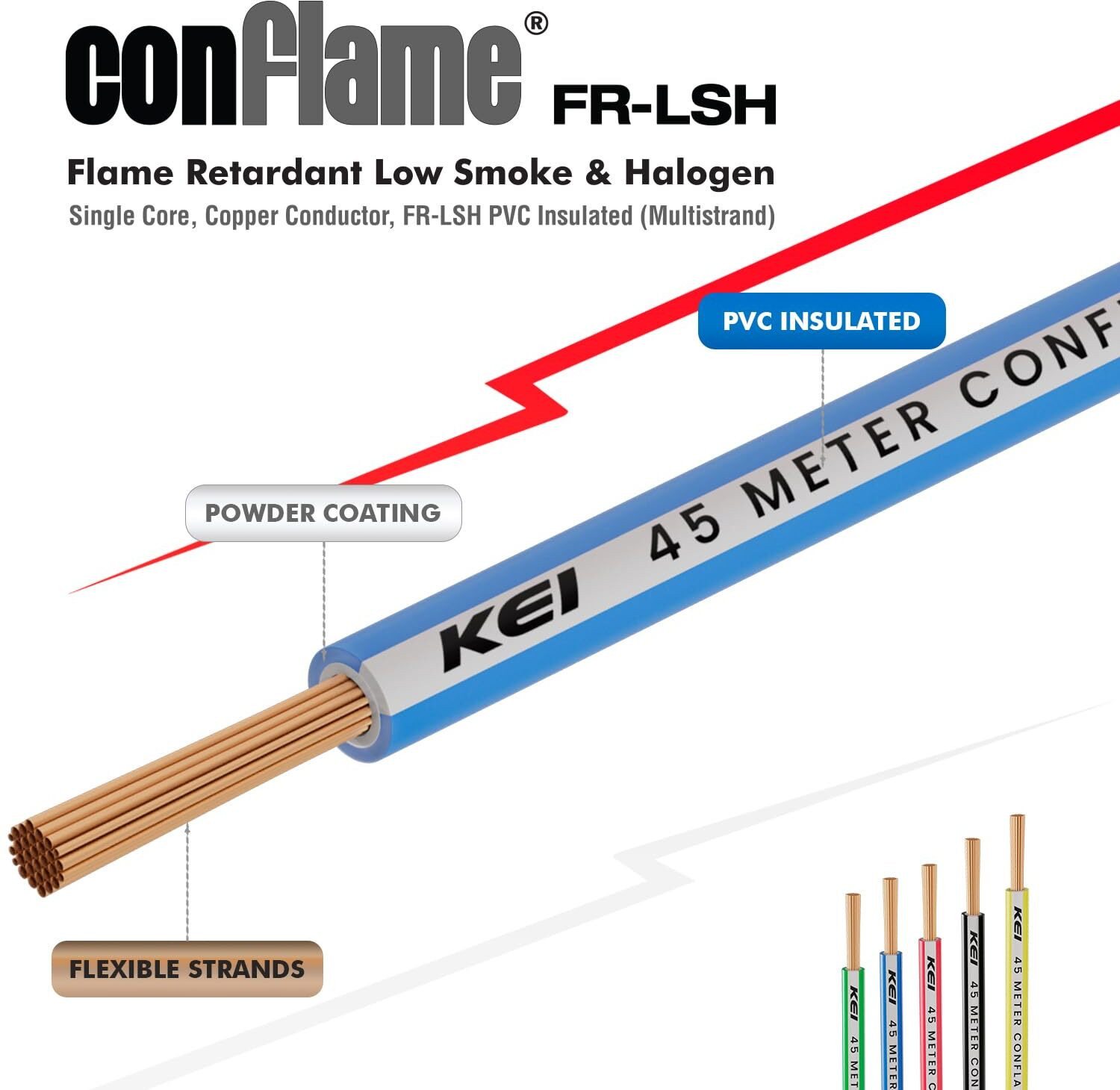 Image of KEI Conflame FRLSH,99.97% Pure Copper Conductor FRLSH PVC Insulated 1.5 Sq /mm Blue 45 m Wire