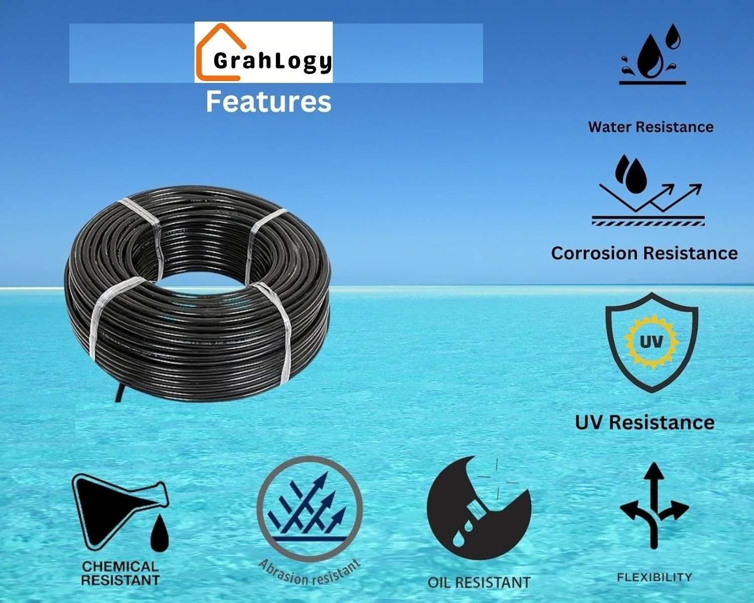 Image of GrahLogy 6mm Flat Aluminium Wire 20 Mtr Heavy Duty Cable for Electric Fitting, PVC Coated 6 sq /mm Black 20 m Wire