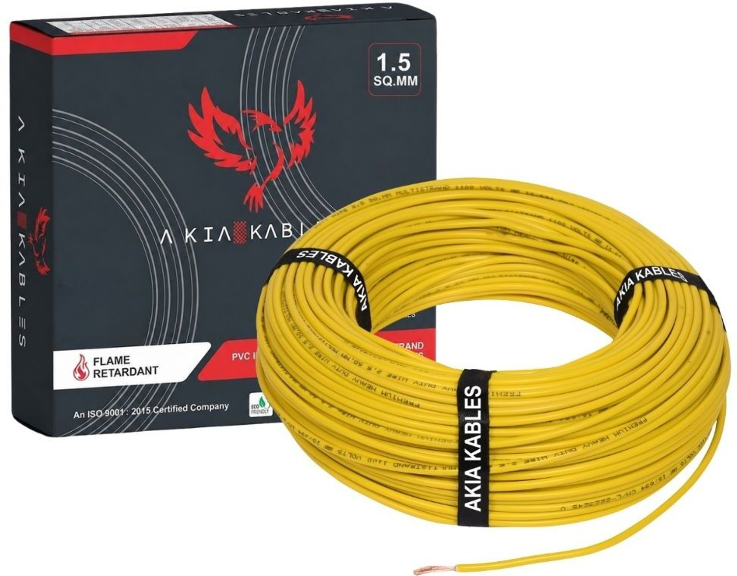 Image of AKIA KABLES 1.5 Sqmm Electrical Wire|45m|Single Core|Copper|FR PVC Insulation Domestic 1.5 sq /mm Yellow 45 m Wire
