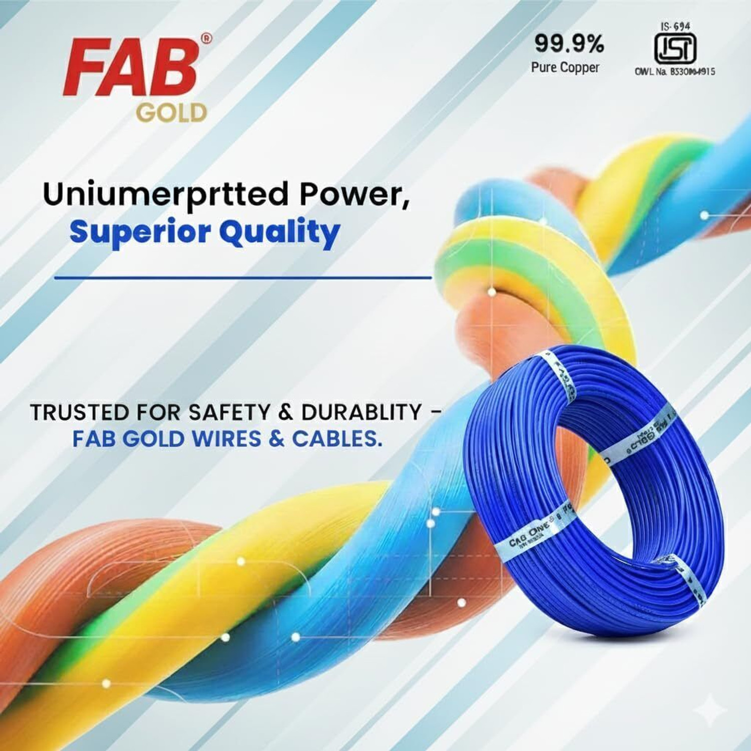 Image of Kripa FAB GOLD 1.5 sqmm Copper Multi Strand House Fitting PVC Electric Wire Cable 90M 1.5 sq /mm Blue 300 ft. Wire