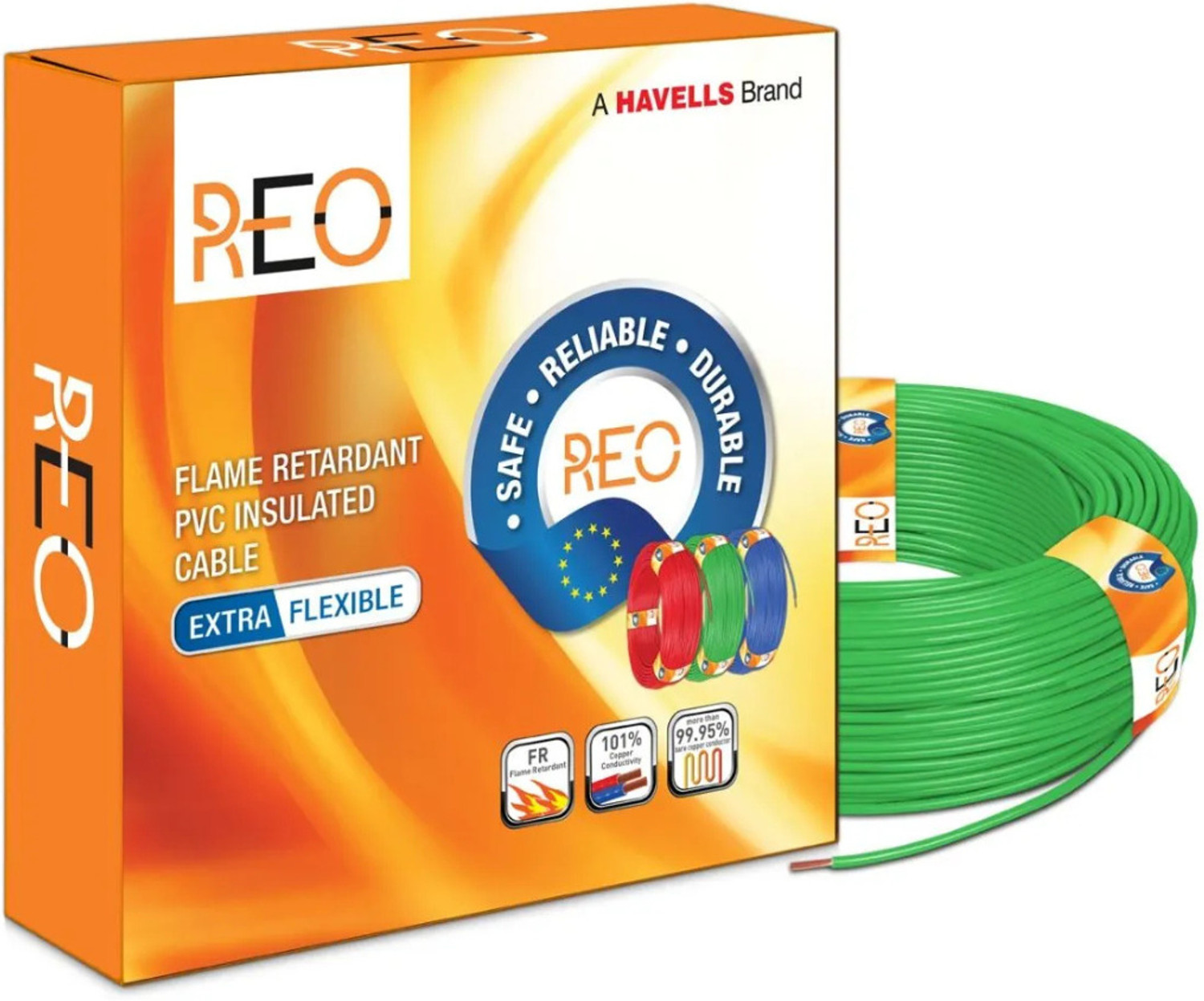 Image of HAVELLS Reo PVC 0.75 sq /mm Green 90 m Wire