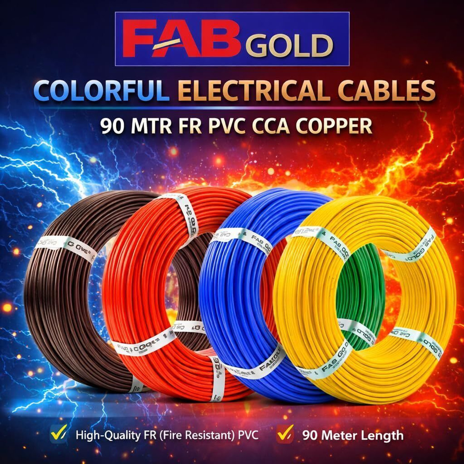 Image of Kripa FAB GOLD 1.5 sqmm Copper Multi Strand House Fitting PVC Electric Wire Cable 90M 1.5 sq /mm Blue 300 ft. Wire