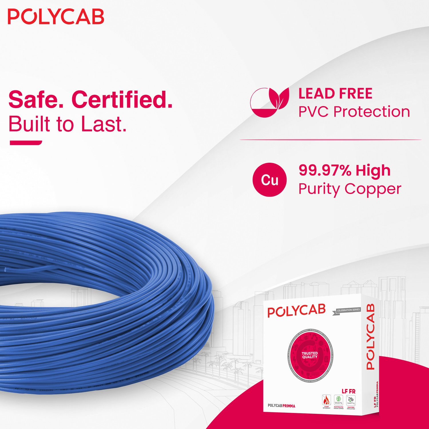 Image of Polycab Primma 1 sq /mm Red 90 m Wire (Red)