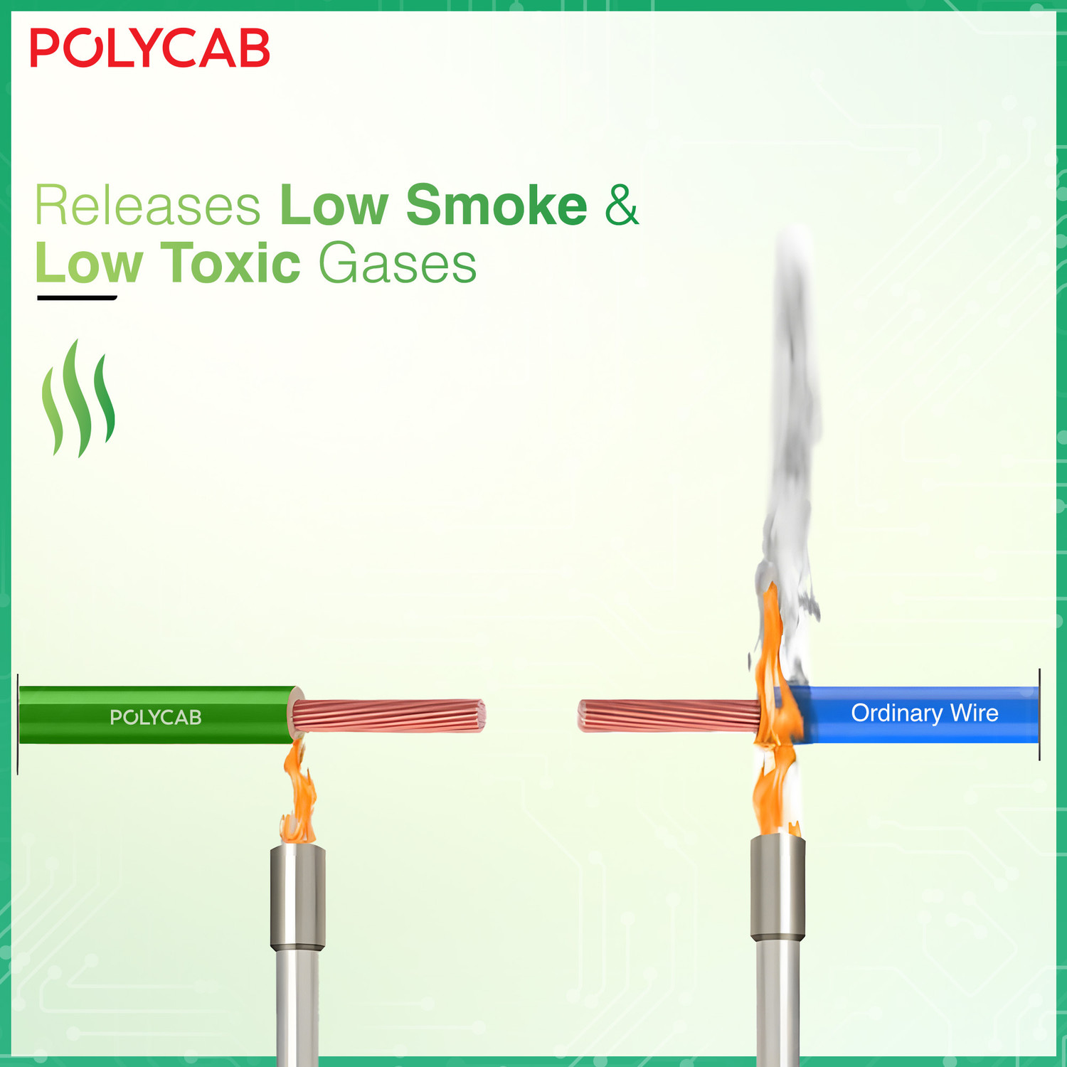 Image of Polycab Green Wire+ Heat resistant upto 900 C 99.97% high purity copper Eco friendly 1 sq /mm Red 90 m Wire
