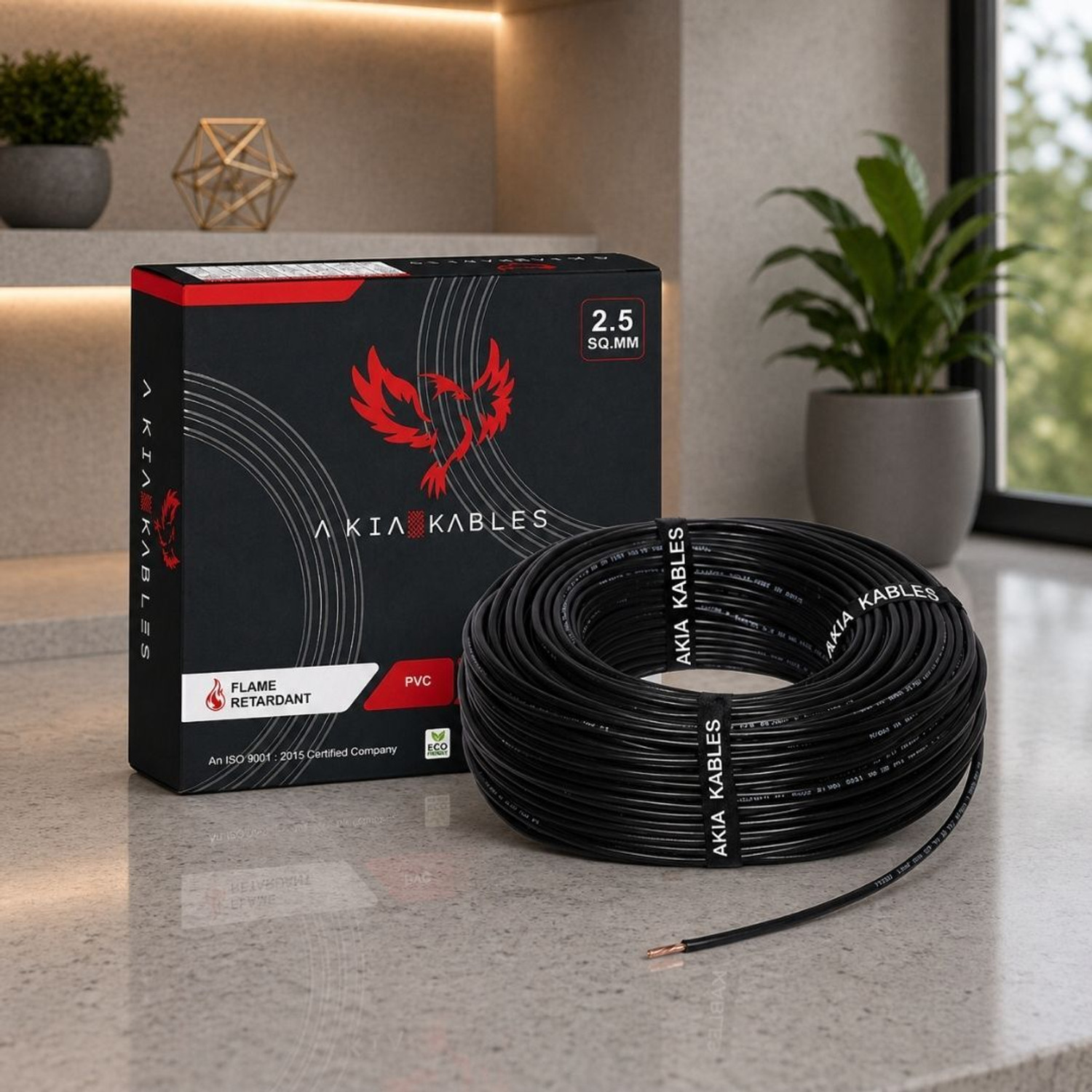 Image of AKIA KABLES 2.5 sq /mm PVC Insulated CCA Copper Wire, Single Core Industrial Wiring Cable 2.5 sq /mm Black 90 m Wire