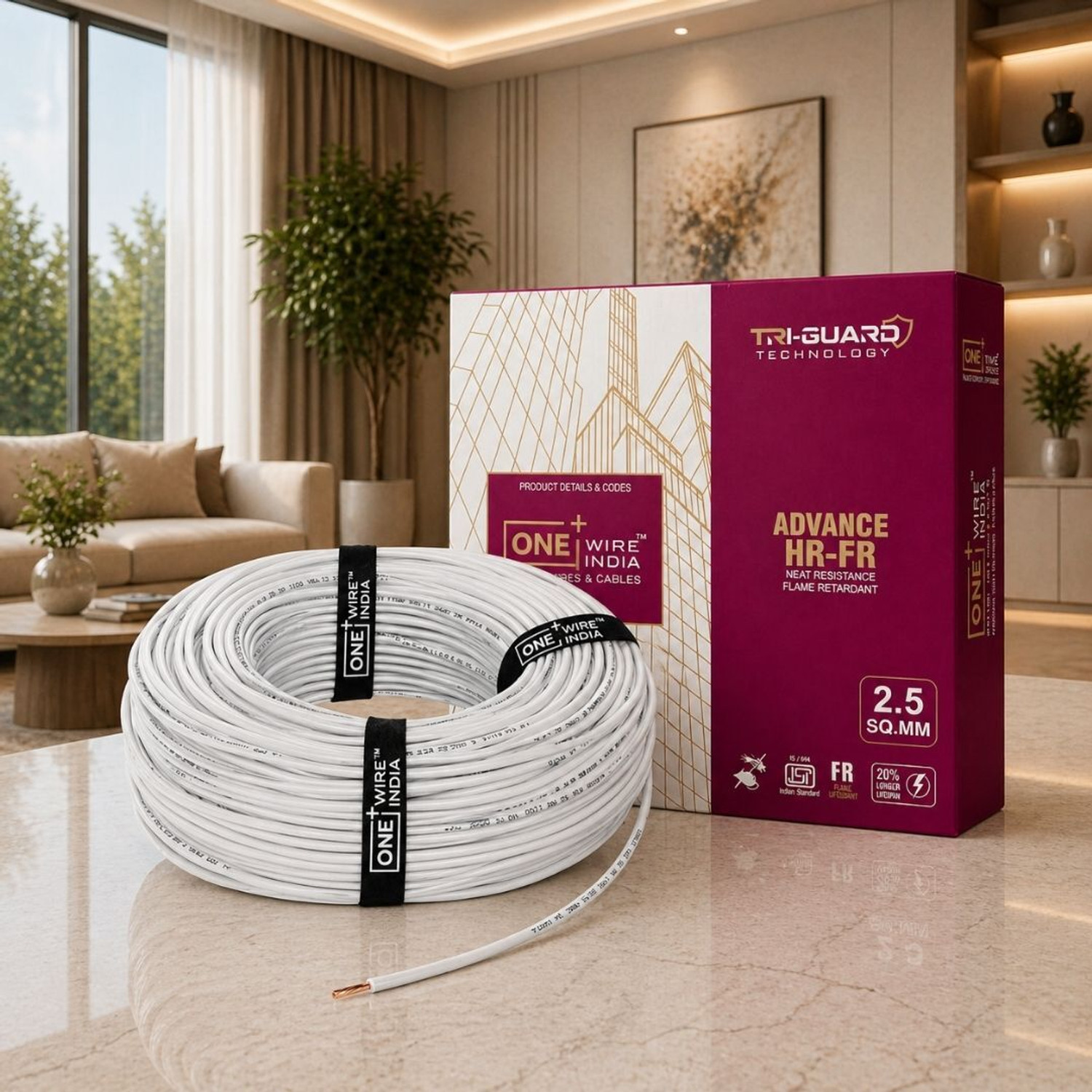 Image of ONE+WIRE INDIA 2.5 Sqmm Electrical Wire|90m|Single Core|Copper|FR PVC Insulation Domestic 2.5 sq /mm White 90 m Wire