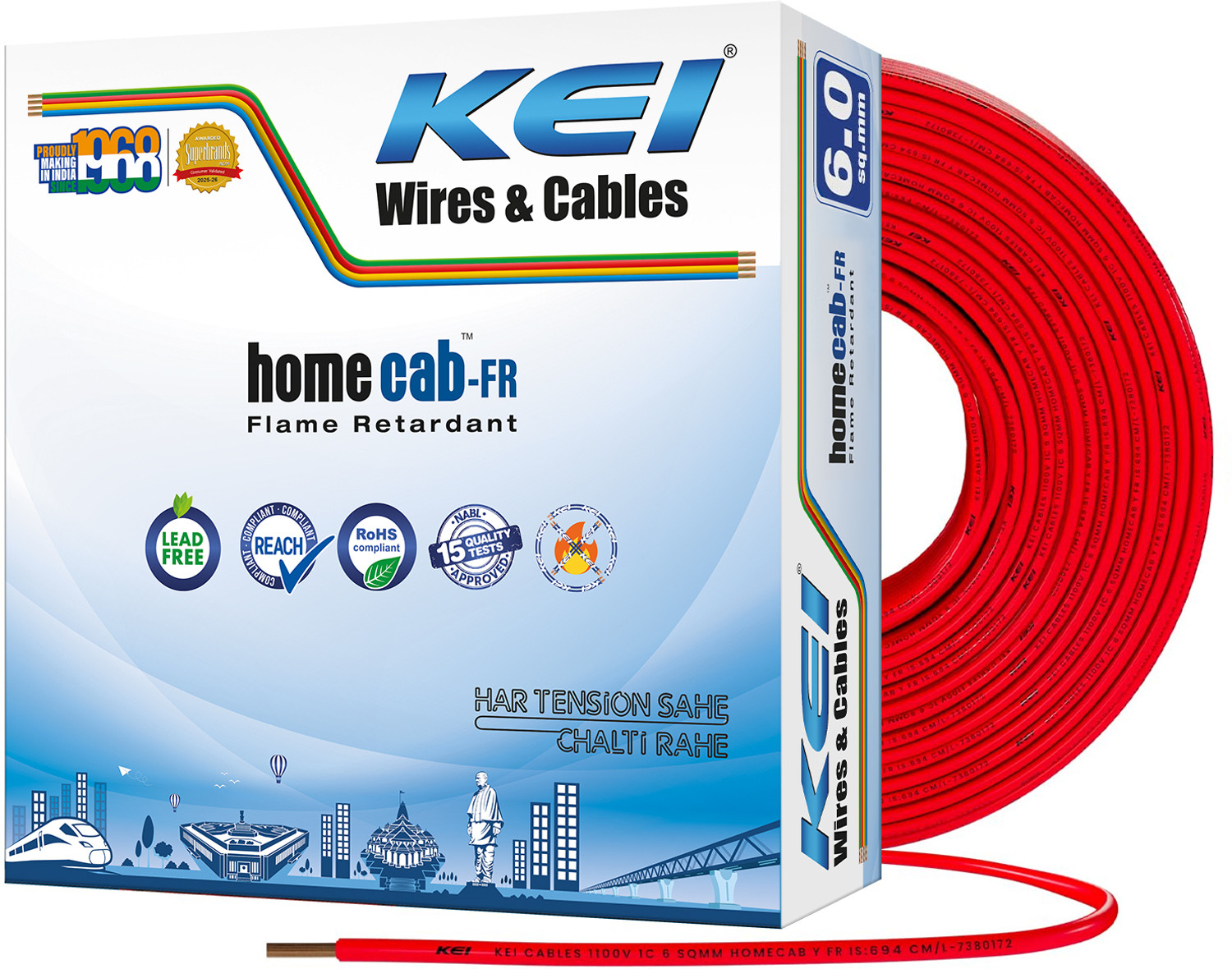 Image of KEI FR PVC 6 sq /mm Red 90 m Wire