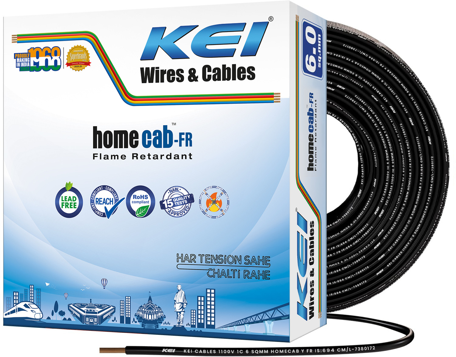 Image of KEI FR PVC 6 sq /mm Black 90 m Wire