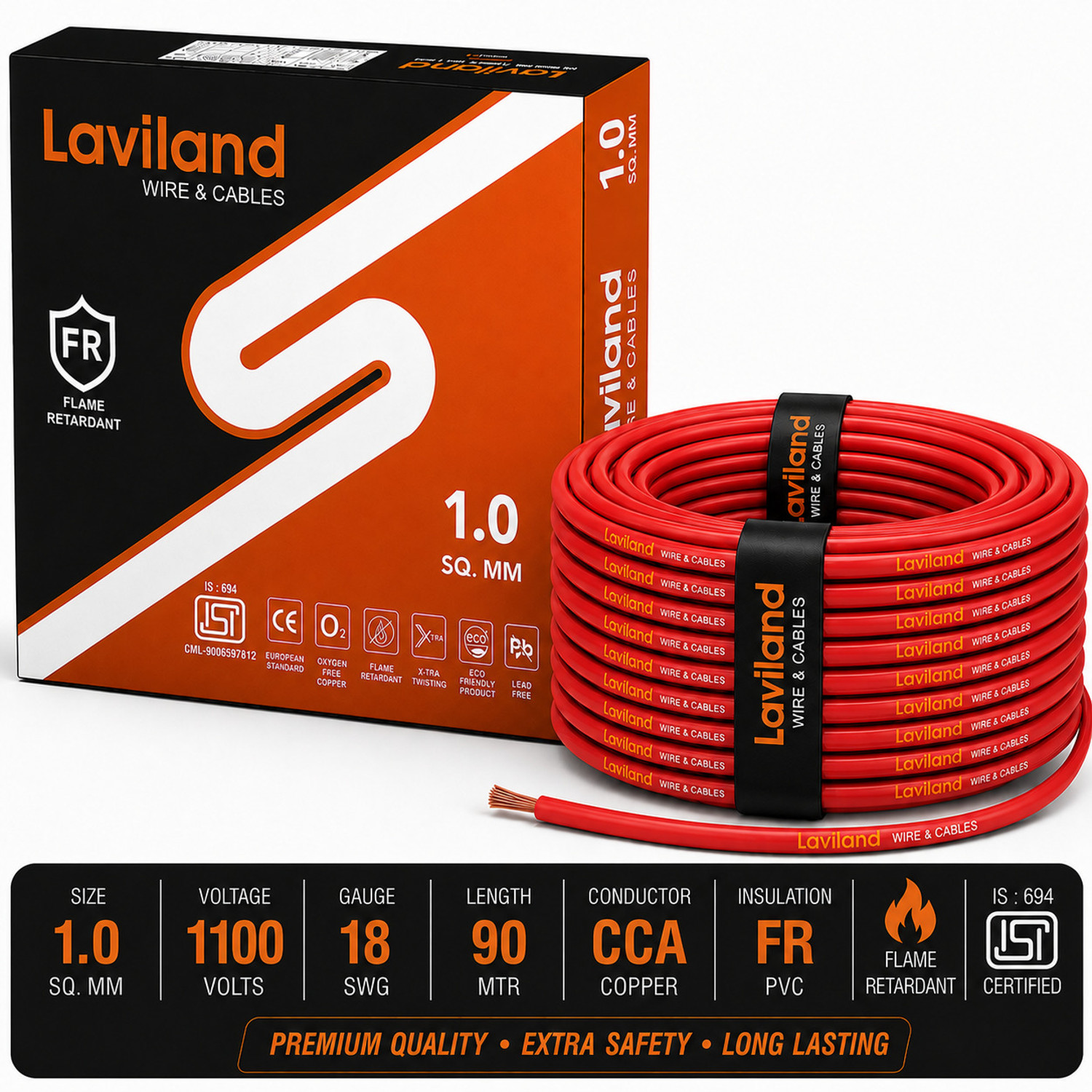 Laviland FR PVC 1 sq/mm Red 90 m Wire