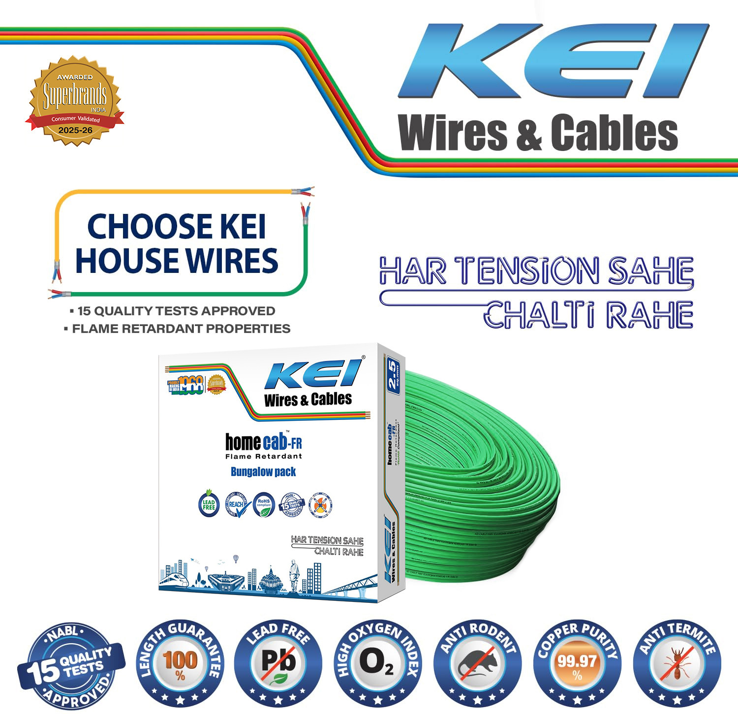 Image of KEI homecab, 99.97% Pure Copper Conductor FR PVC Insulated 2.5 sq /mm Green 180 m Wire