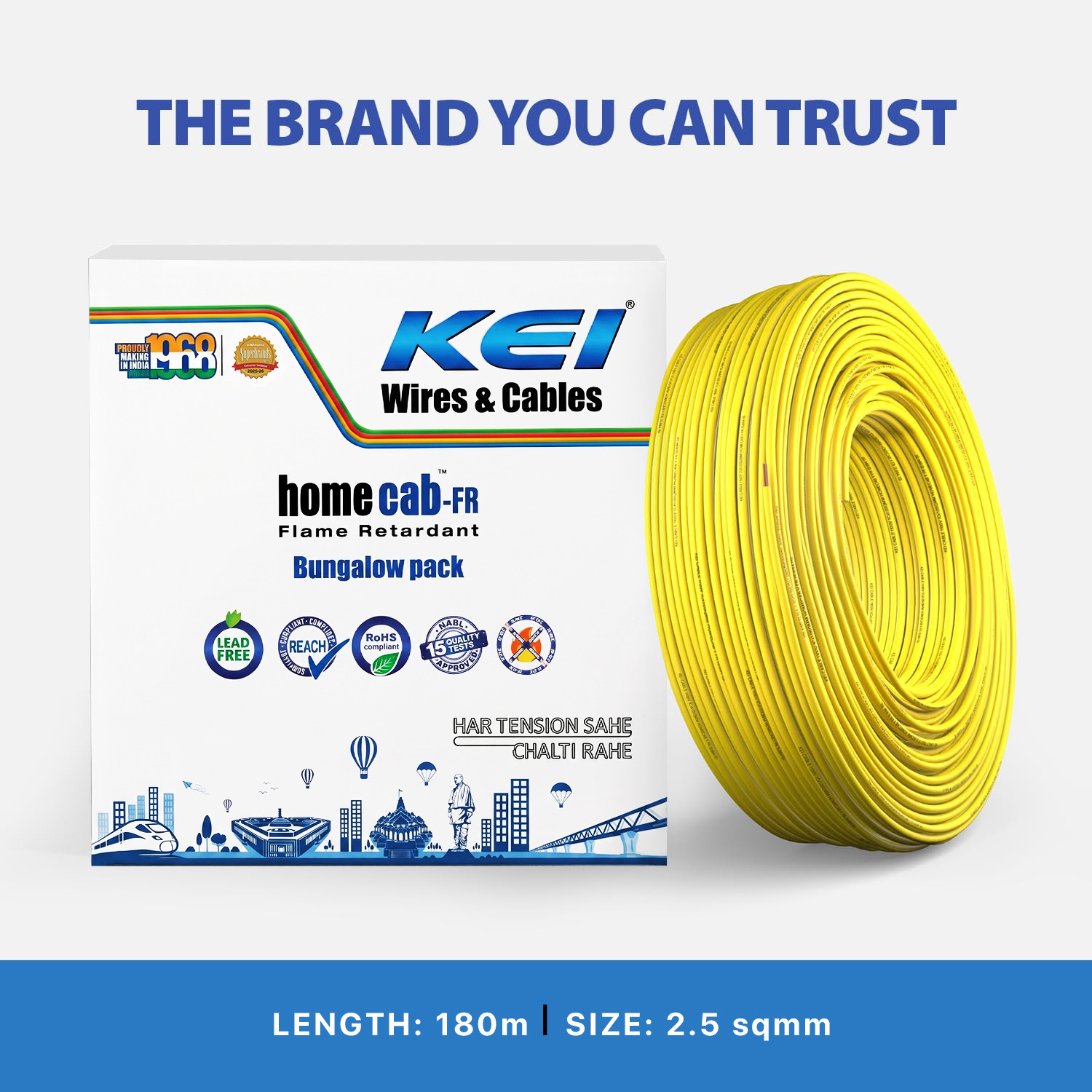 Image of KEI FR PVC 2.5 sq /mm Yellow 180 m Wire