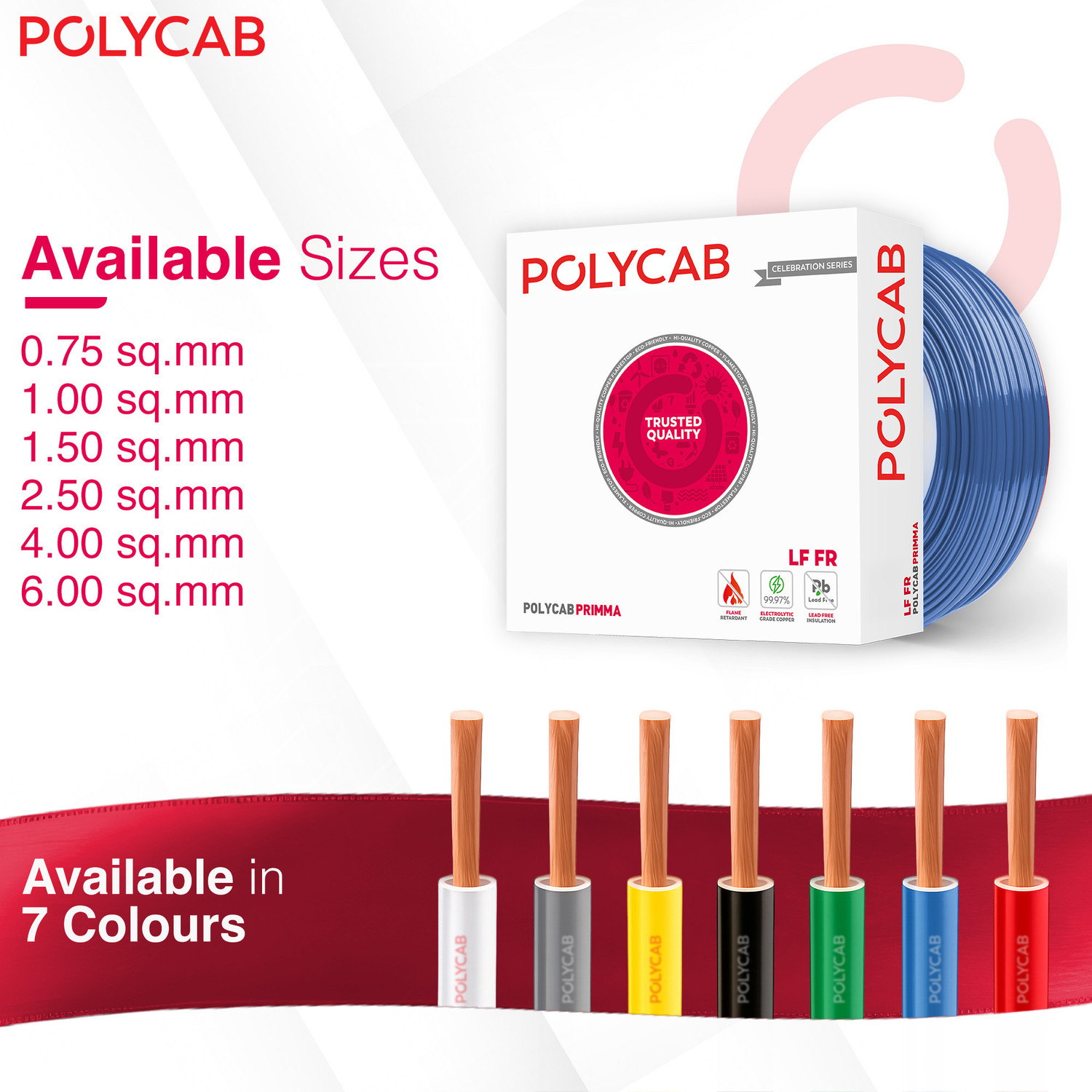 Image of Polycab Primma 1 sq /mm Red 90 m Wire (Red)