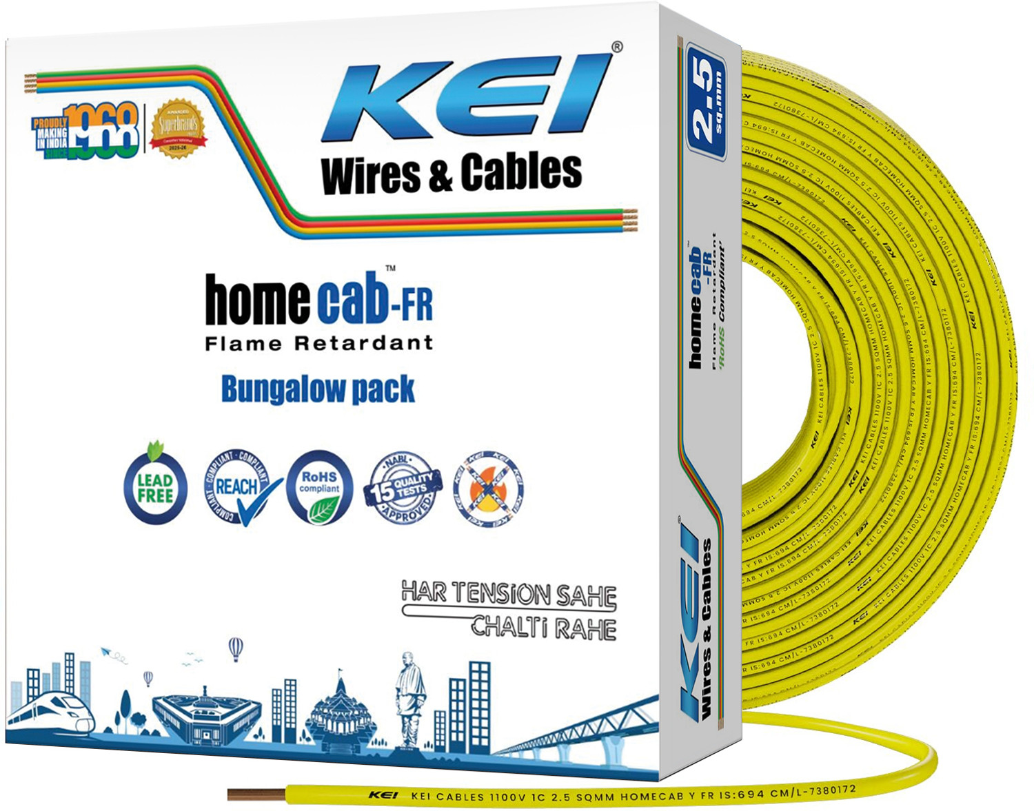 Image of KEI FR PVC 2.5 sq /mm Yellow 180 m Wire