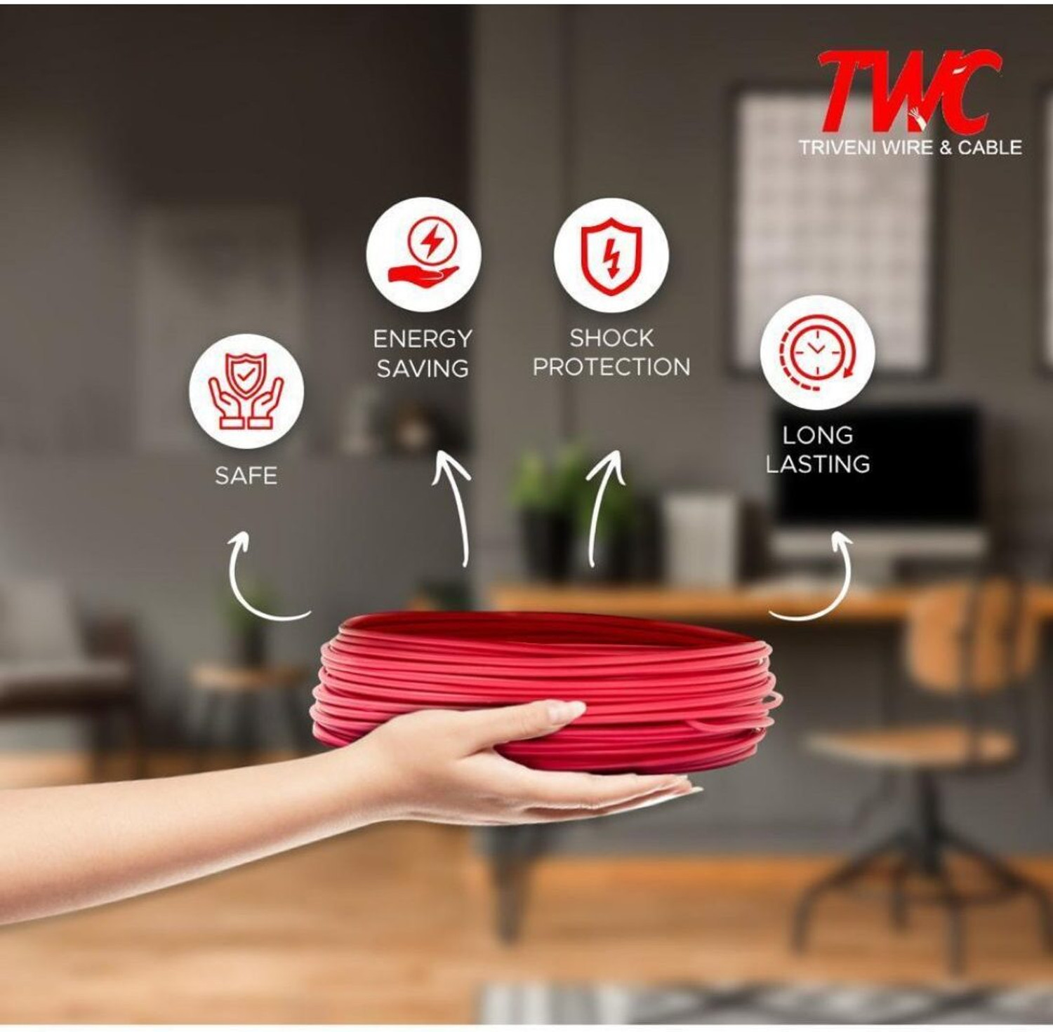 Image of TWC Advance Single Core FR PVC Insulated Electric Wire For Home, Building & Industry 1 sq /mm Yellow 90 m Wire