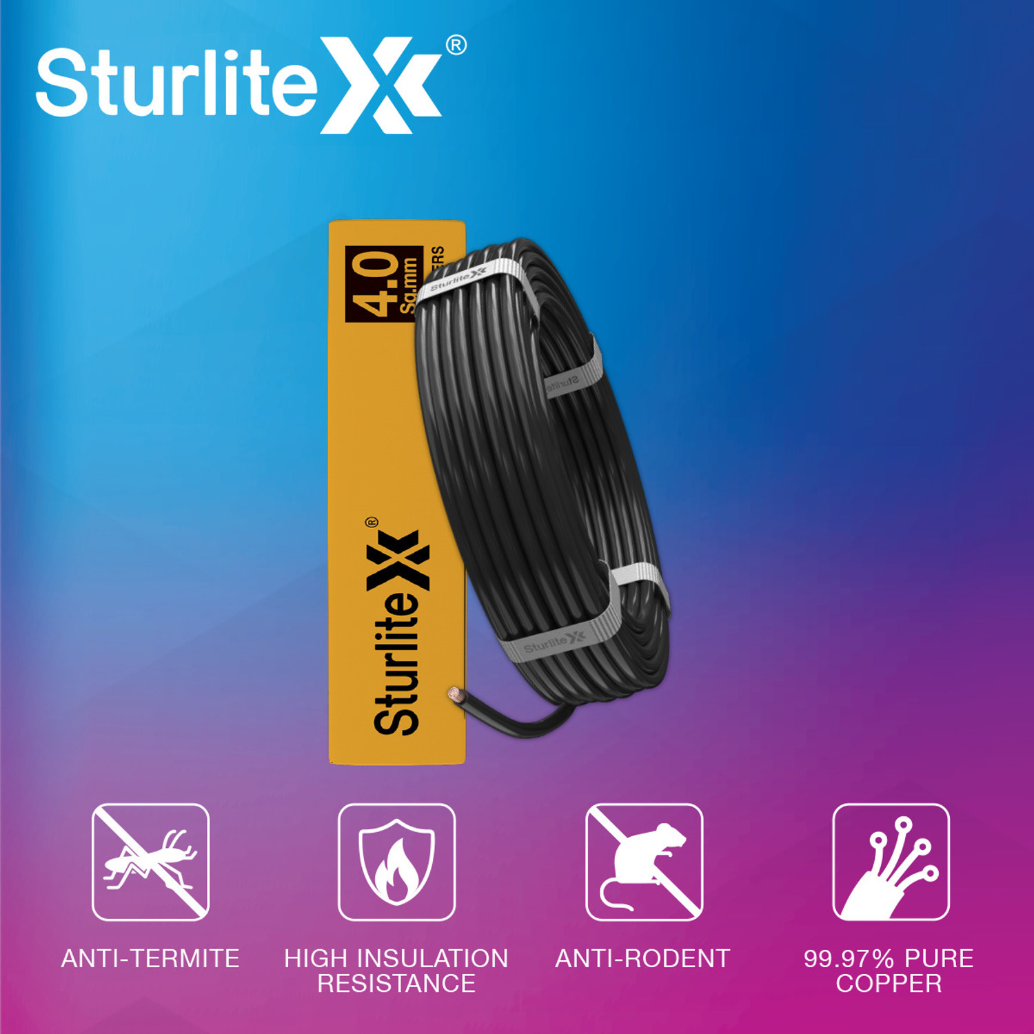 Image of Sturlite PVC 4 sq /mm Black 45 m Wire