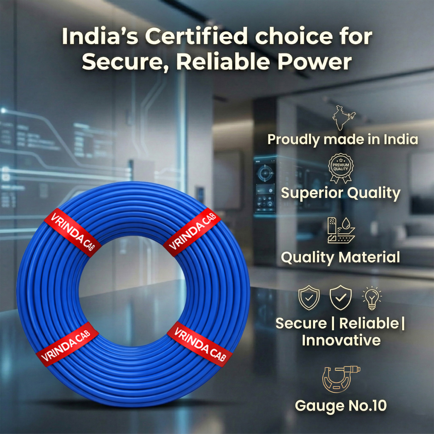 Image of VrindaCab Multi Strand House Wiring Cable | FR PVC Insulated CCA Copper Wire 1 sq /mm Blue 90 m Wire