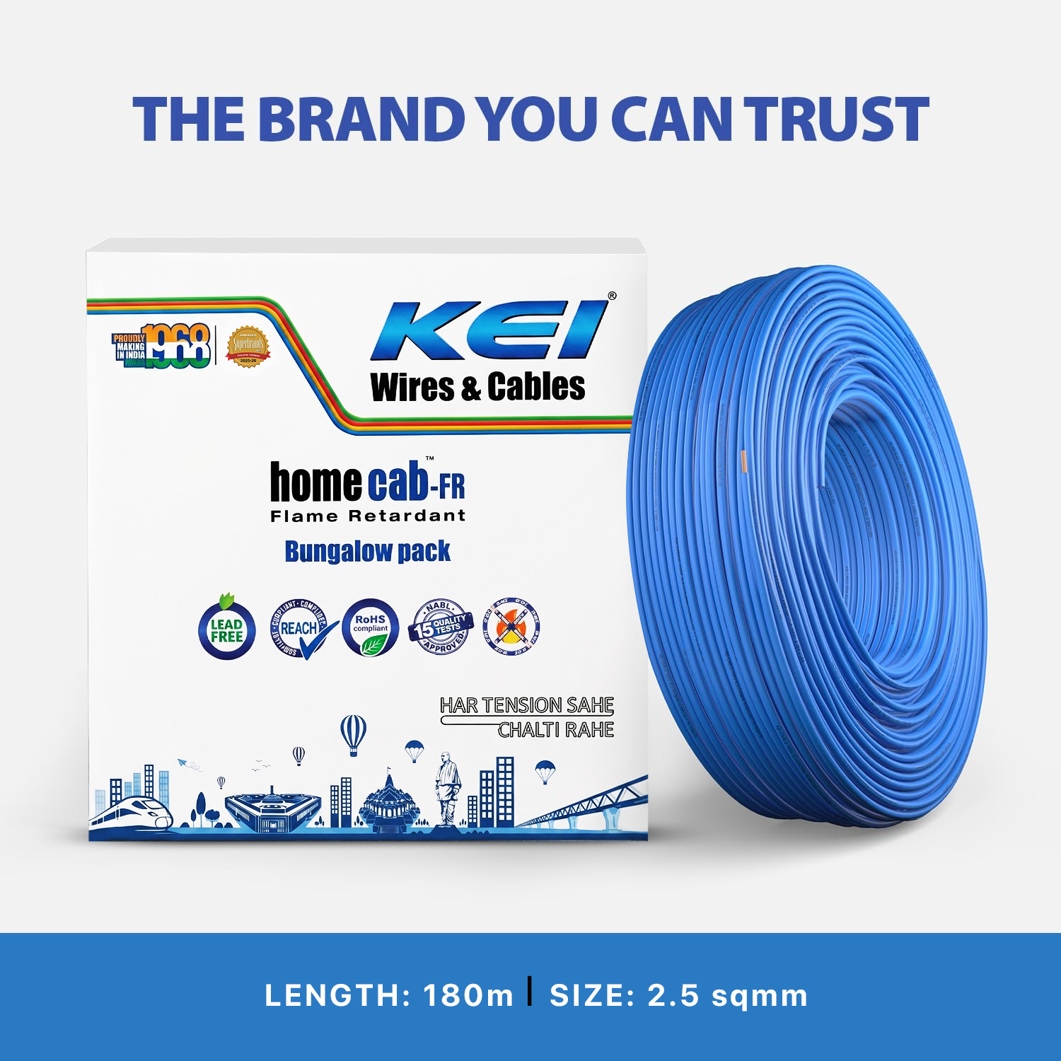 Image of KEI homecab, 99.97% Pure Copper Conductor FR PVC Insulated 2.5 sq /mm Blue 180 m Wire