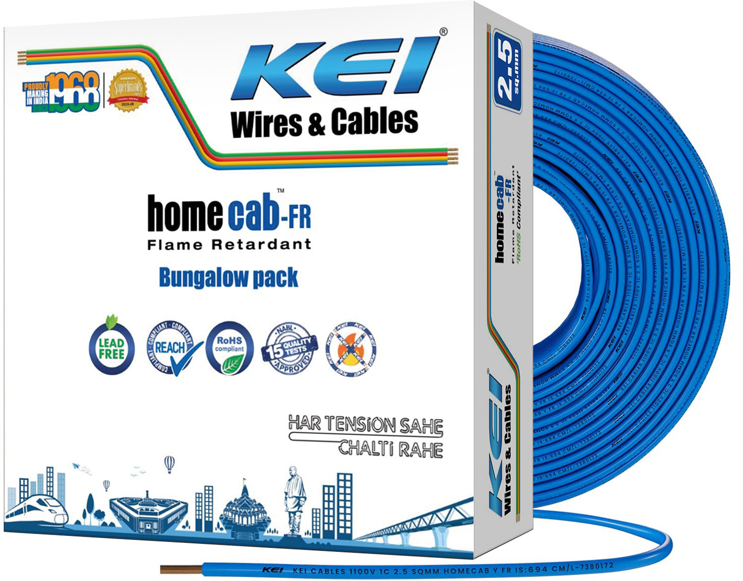 Image of KEI homecab, 99.97% Pure Copper Conductor FR PVC Insulated 2.5 sq /mm Blue 180 m Wire