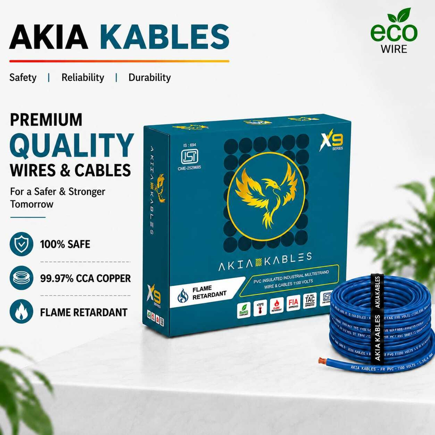 Image of AKIA KABLES 2.5 sq /mm PVC Insulated CCA 90M Copper Wire, Single Core Industrial Wiring Cab 2.5 sq /mm Blue 90 m Wire