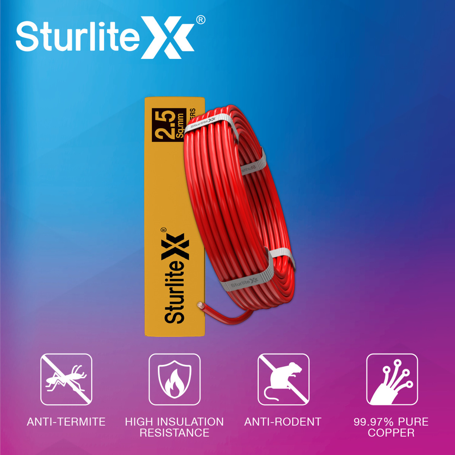 Image of Sturlite PVC 2.5 sq /mm Red 45 m Wire