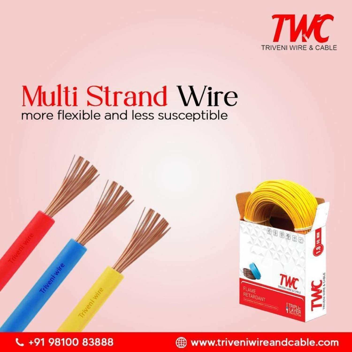 Image of TWC Advance Single Core FR PVC Insulated Electric Wire For Home, Building & Industry 4 sq /mm Blue 90 m Wire