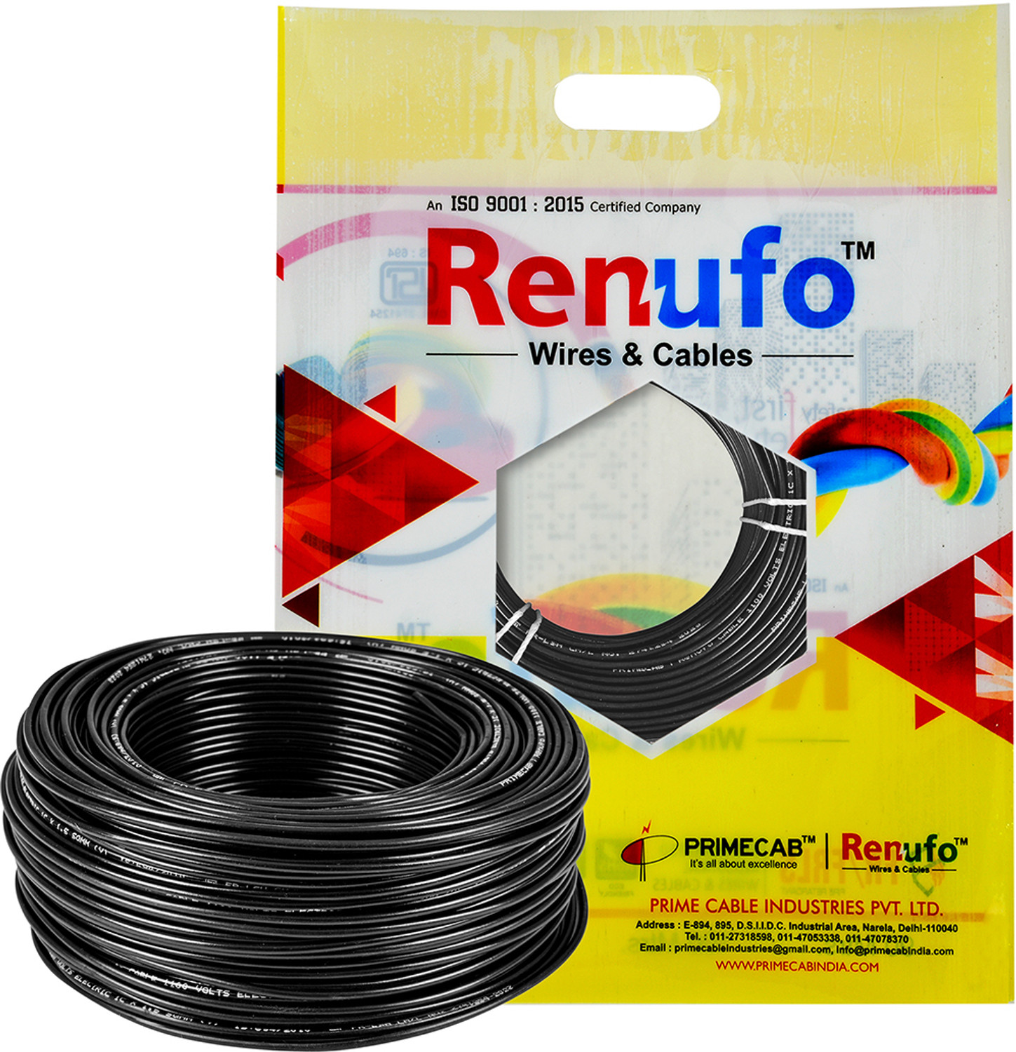 Image of Renufo Single Core PVC Insulated Eco-Friendly Flexible Copper Wires & Cables 0.5 sq /mm Black 100 m Wire