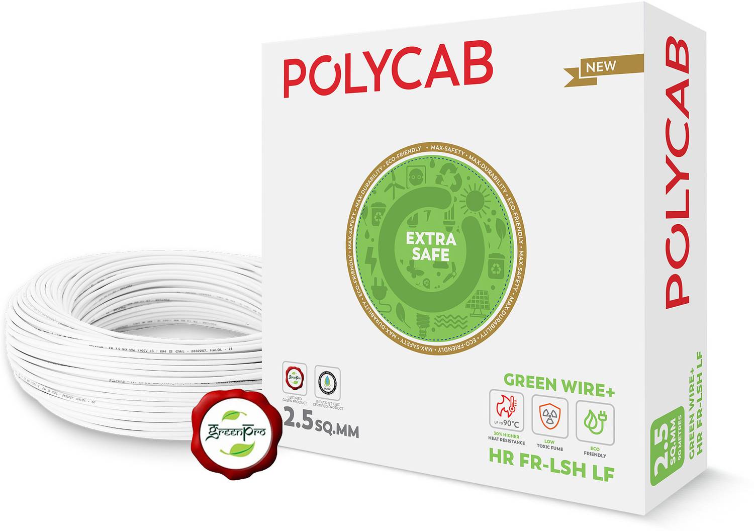 Polycab Green Wire+ 1.5 sq/mm White 90m Wire
