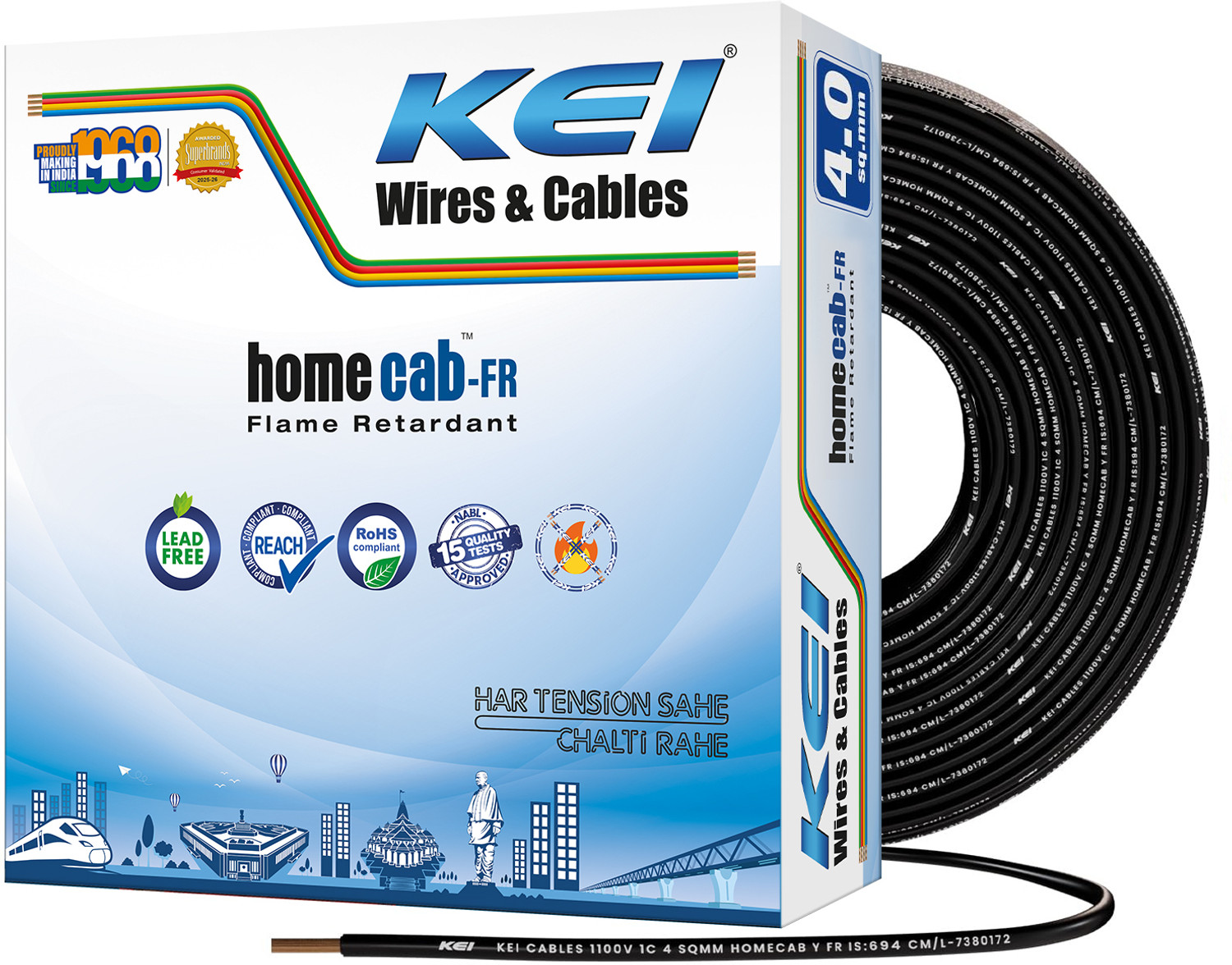 Image of KEI FR PVC 4 sq /mm Black 90 m Wire