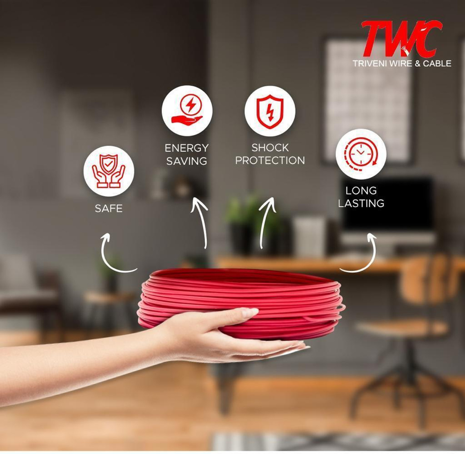 Image of TWC Advance Single Core FR PVC Insulated Electric Wire For Home, Building & Industry 10 sq /mm Black 90 m Wire