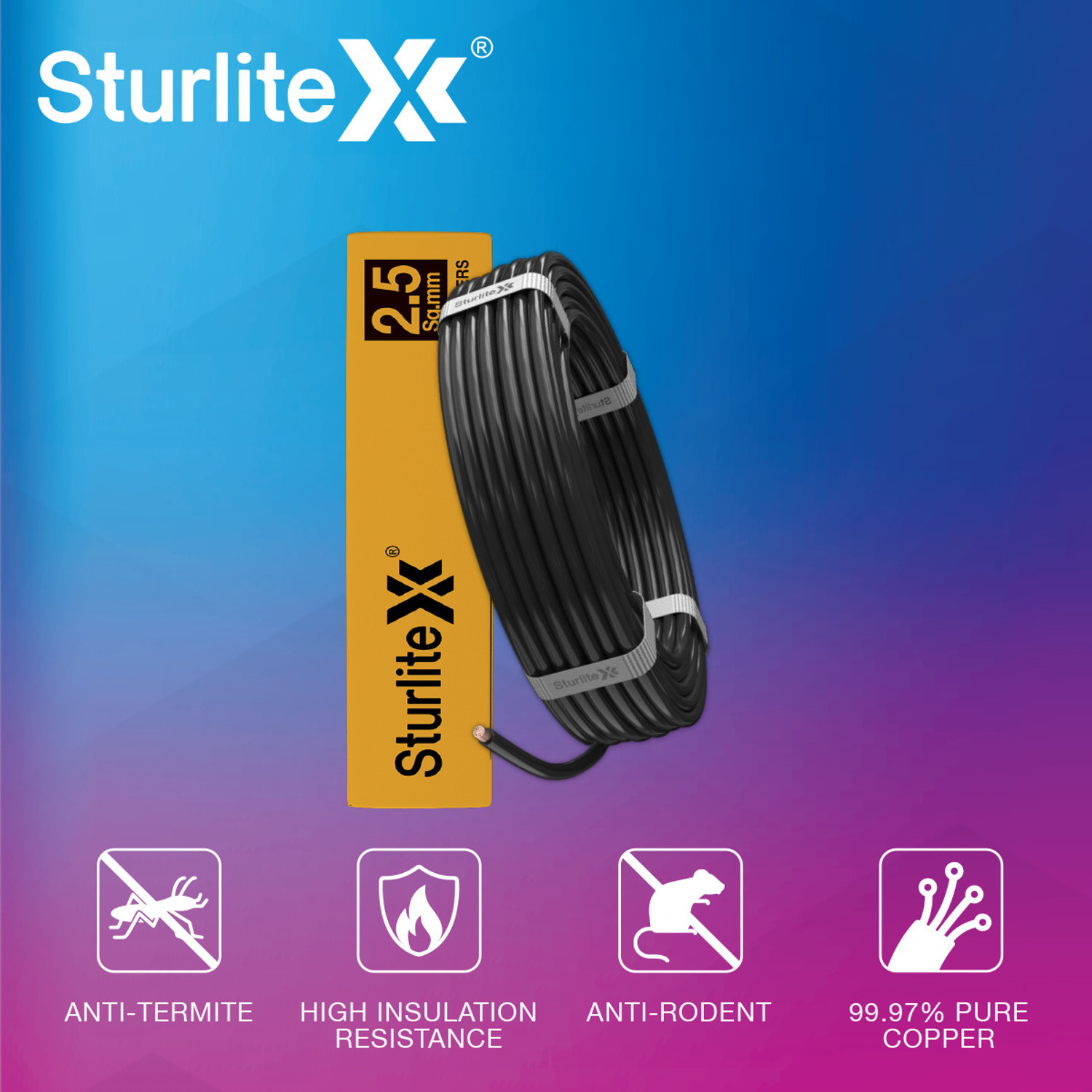 Image of Sturlite PVC 2.5 sq /mm Black 45 m Wire