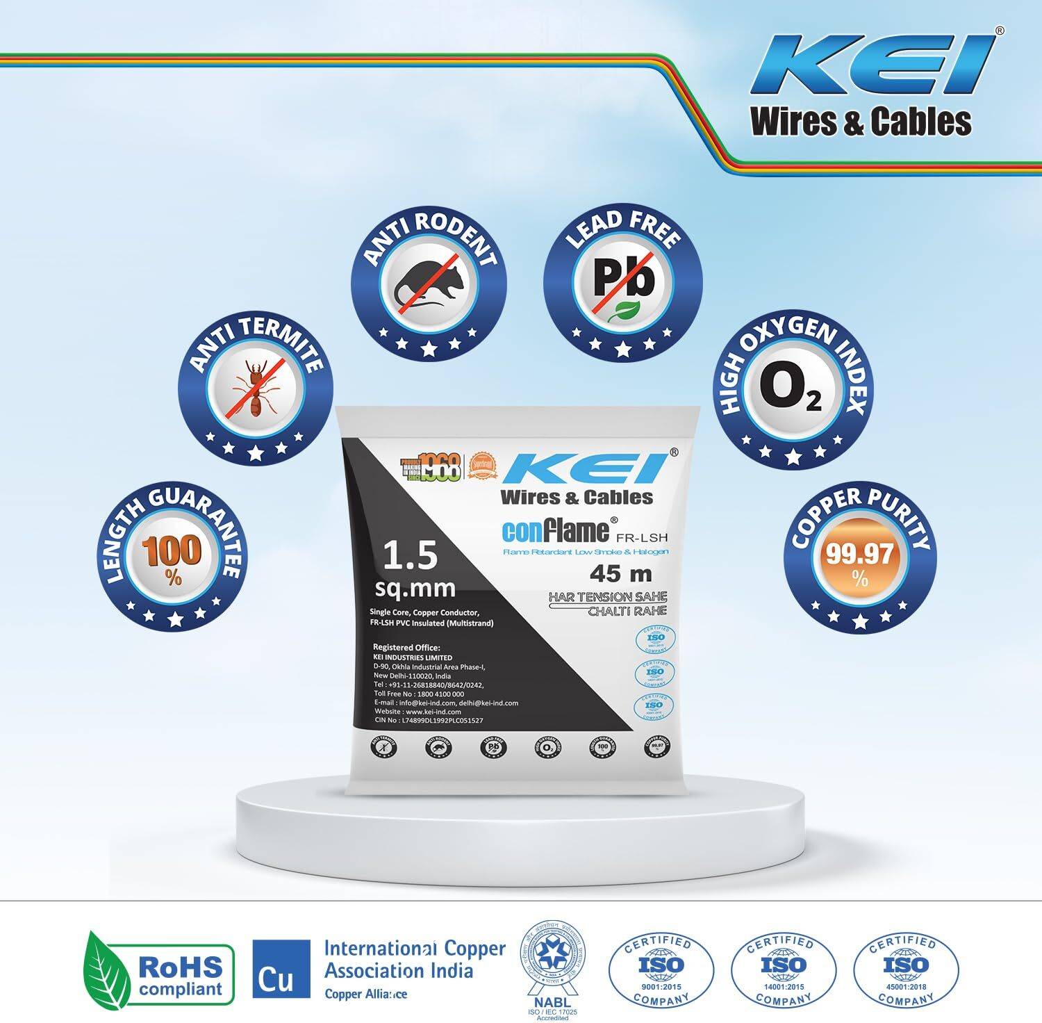 KEI⭐︎ KEI PVC 0.75 Sq/mm Black 45 m Wire Price in India - Buy KEI PVC