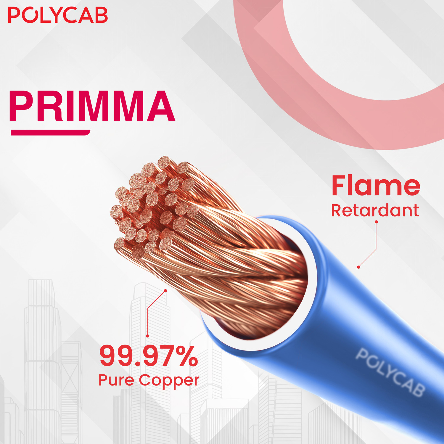 Image of Polycab Primma 1 sq /mm Red 90 m Wire (Red)